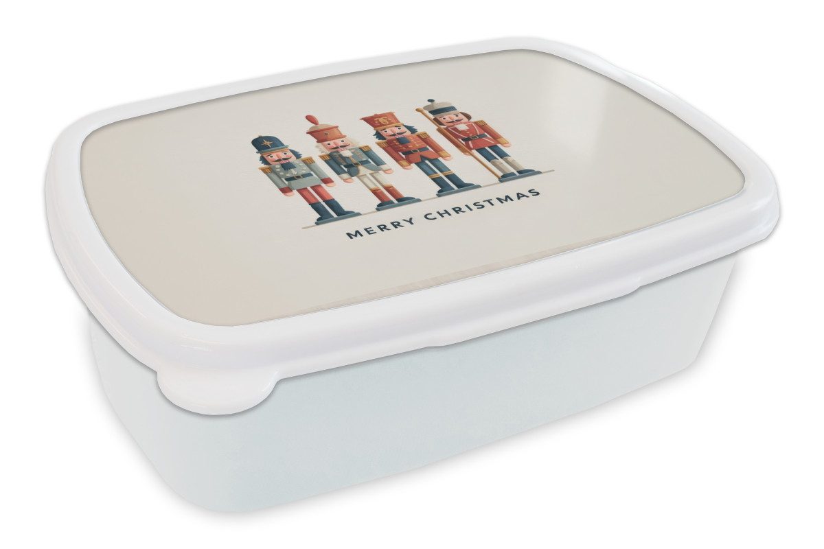 MuchoWow Lunchbox Nussknacker - Minimalistisch - Weihnachten - Beige, Kunststoff, (2-tlg), Brotdose Schule oder Arbeit, Brotbox für Kinder und Erwachsene