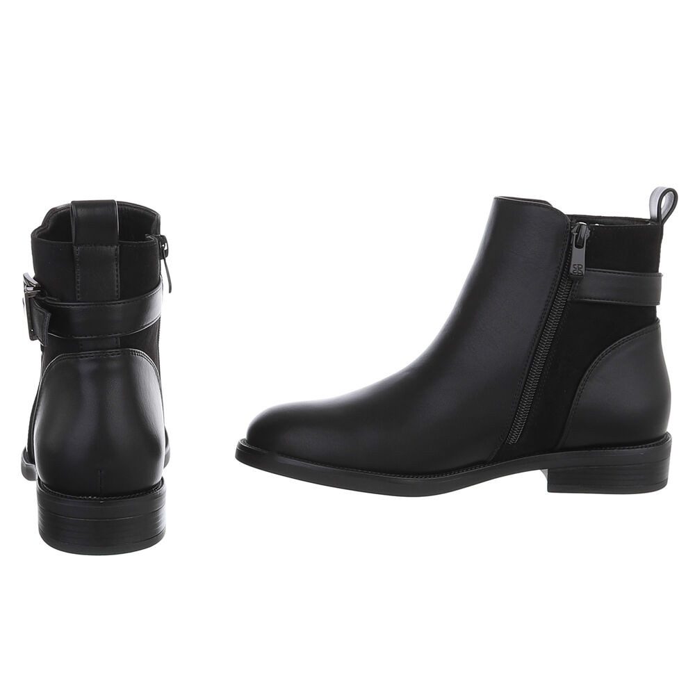 Ital-Design Damen Chelsea Boot mit Metallelement und Blockabsatz Stiefelette (92299778) Blockabsatz Flache Stiefeletten in Schwarz – Bild 5 von 5