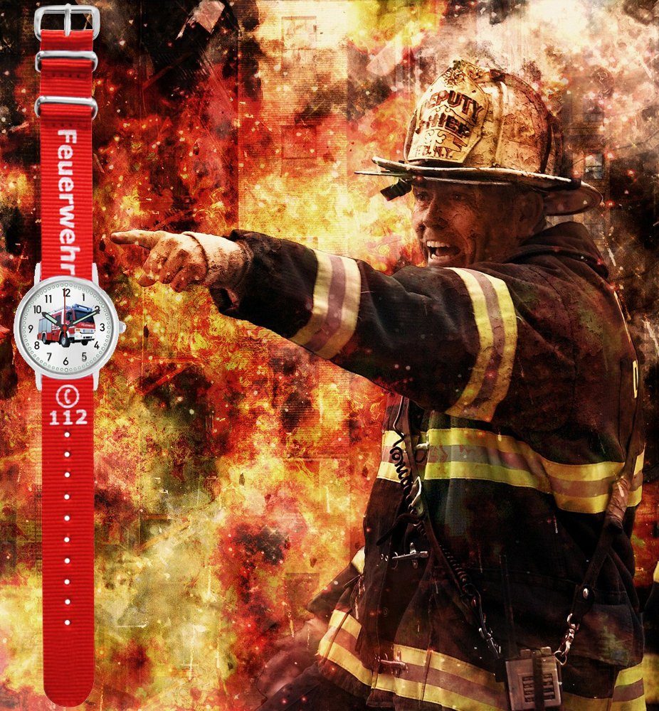 Quarzuhr und Feuerwehr Kinder Design Match Versand Pacific Wechselarmband, Time Mix rot gestreift Set - weiß Armbanduhr Gratis