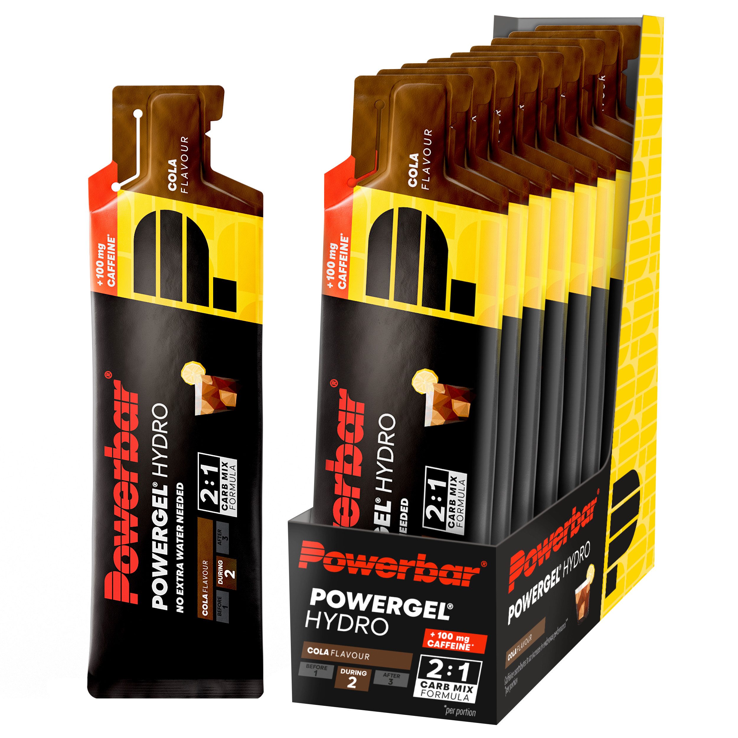 PowerBar PowerGel Hydro Cola 9x67ml High Carb Energie Gel Natrium 100mg Koffein Gel, 24 St., 1608 ml, vegan