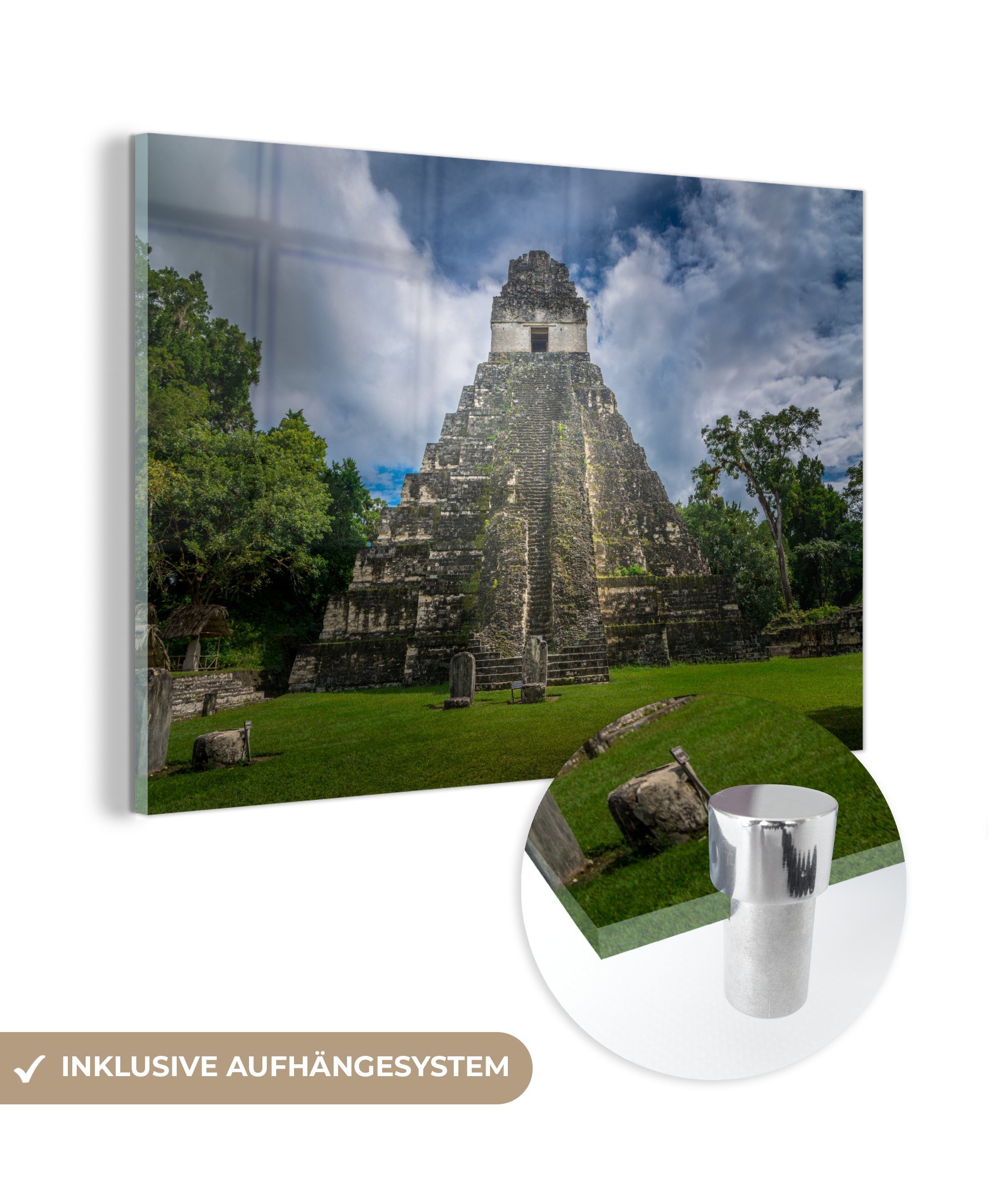 der Tikal Guatemala, Frontansicht St), in Wohnzimmer von & Acrylglasbild Schlafzimmer MuchoWow großen Acrylglasbilder (1 Pyramide