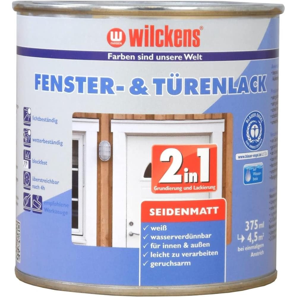 Wilckens Farben Tür- und Fensterlack Türenlack seidenmatt Weiß 750 oder 375ml Weißlack, Grund- und Deckanstrich in einem Arbeitsschritt