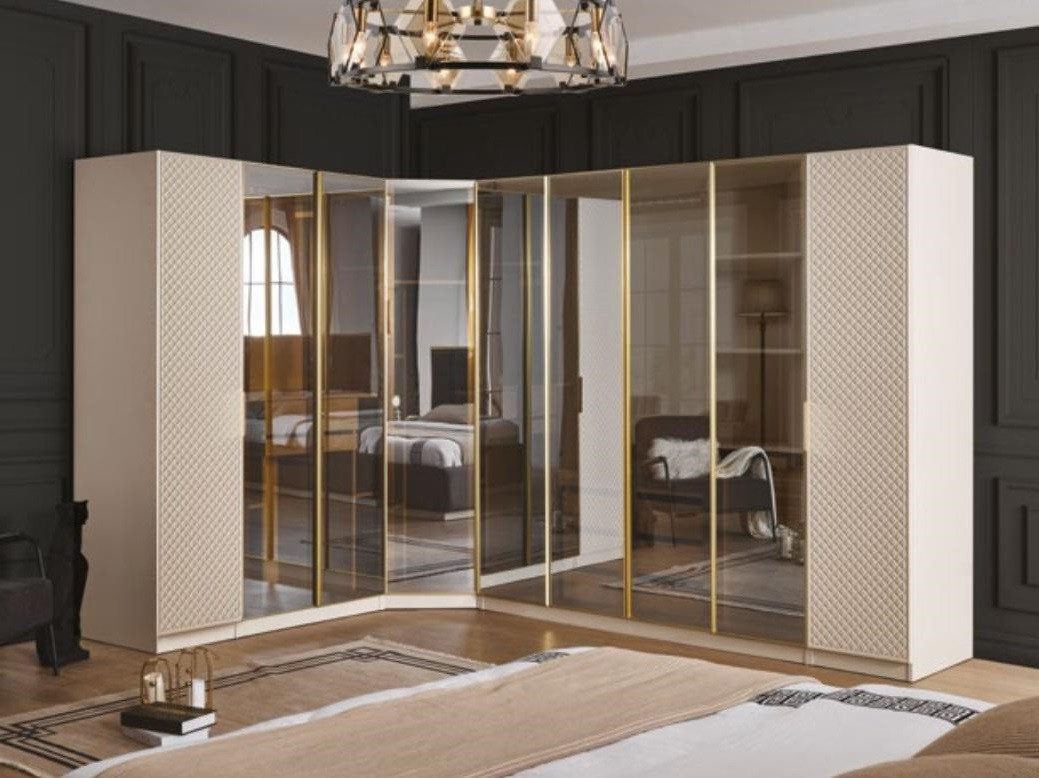 Xlmoebel Eckkleiderschrank Eleganter Eckschrank aus Holz in edlem Beigeton für das Schlafzimmer (1-St., Kleiderschrank L form) Hergestellt in Europa