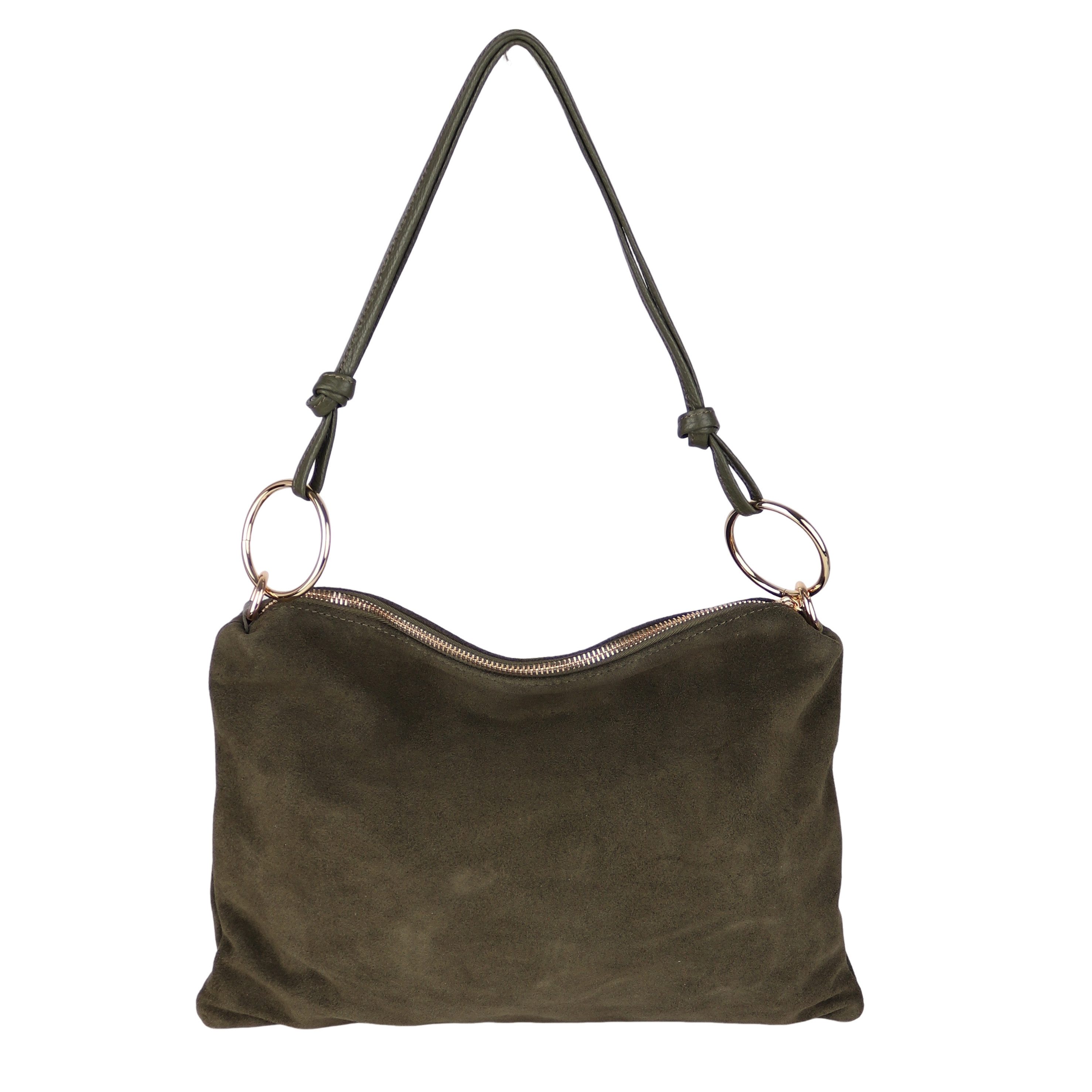 MIRROSI Umhängetasche Damen Tasche Echtleder Wildleder Made in Italy, Schlank (ca.34x22x3cm), mit langem Riemen & Reißverschluss