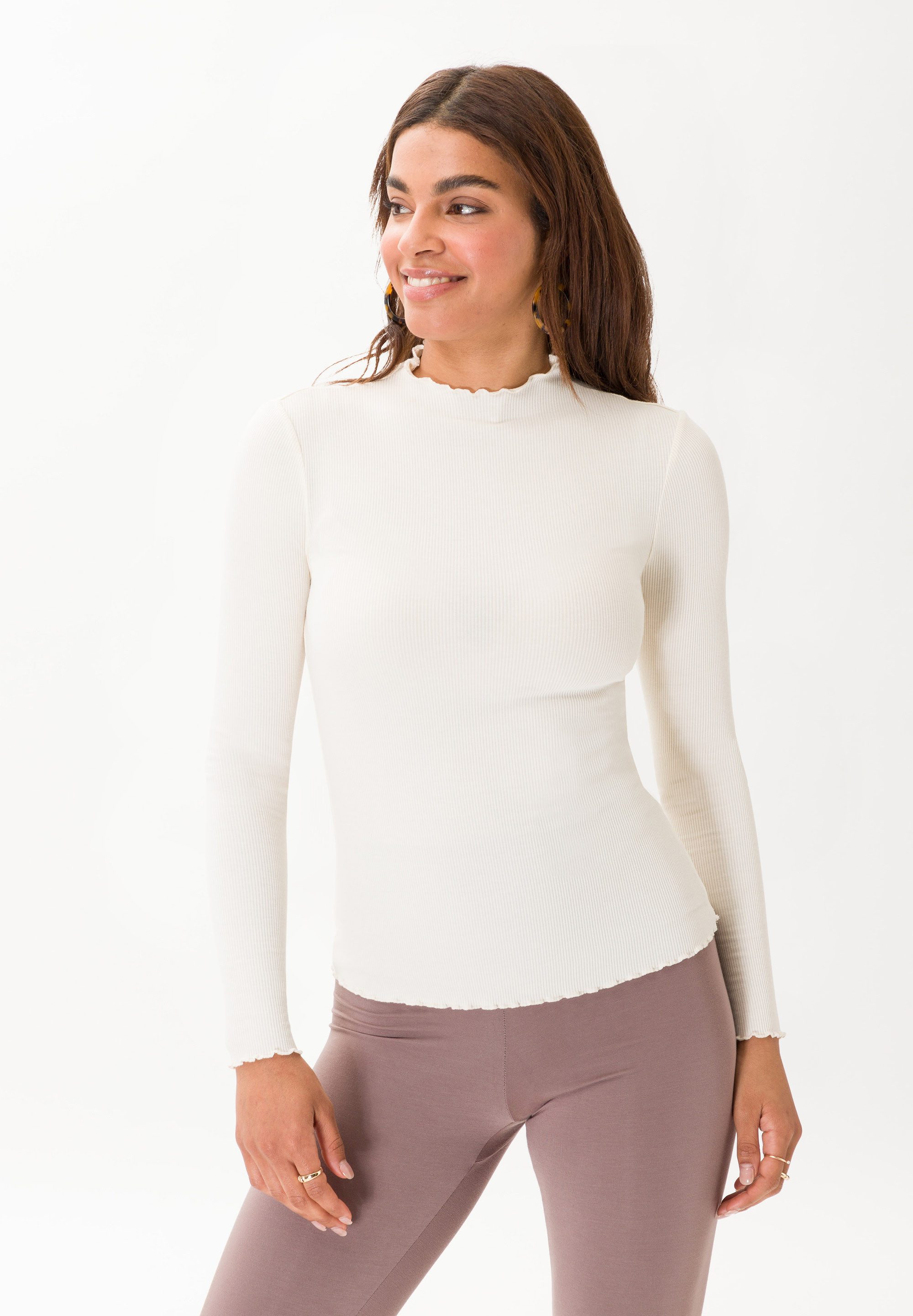 Les Lunes Langarmshirt Fleur Wellensaum, figurbetont, günstig online kaufen