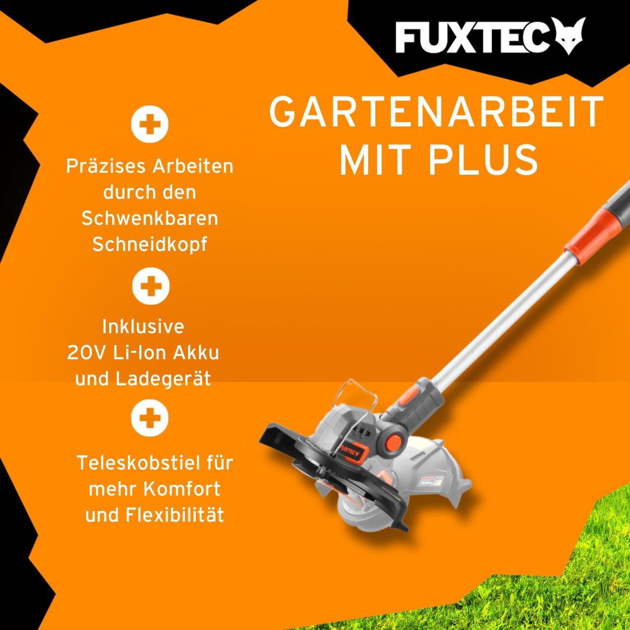 FUXTEC Akku-Motorsense FX-E1RT20-SET, 25 cm Arbeitsbreite Messer