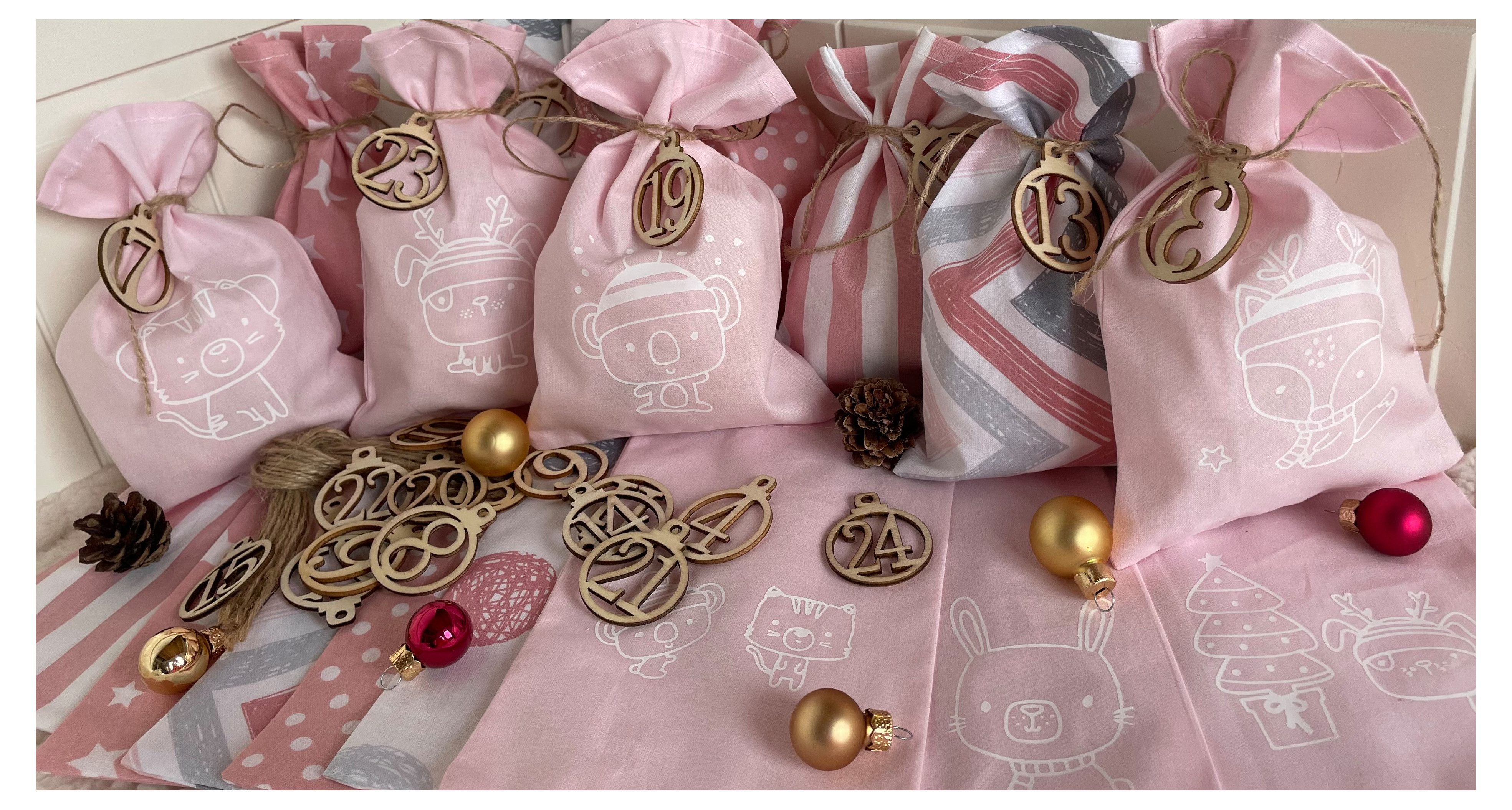 Ammerkind befüllbarer Adventskalender Adventskalender rosa/weiß/grau, Handarbeit aus Deutschland