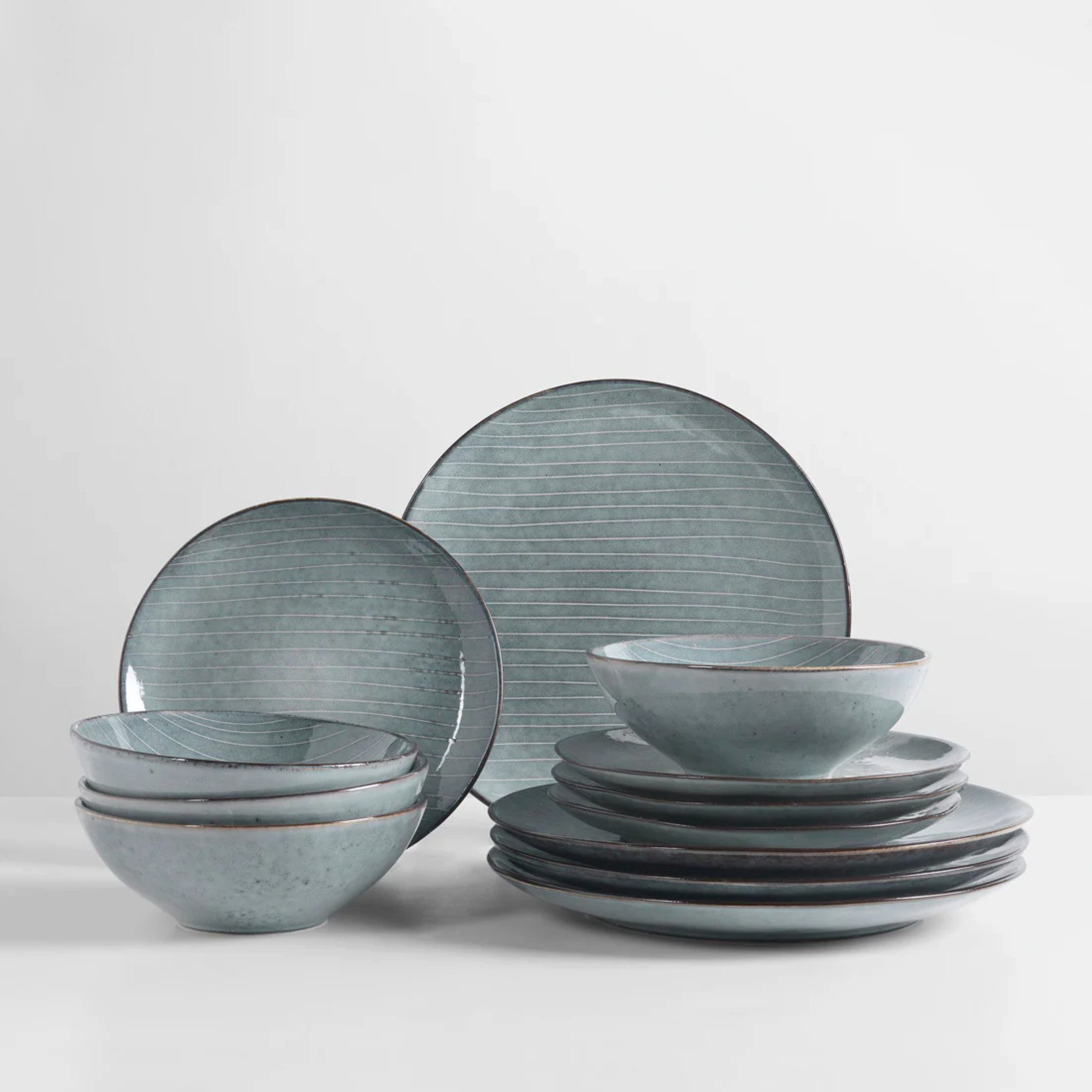 Broste Copenhagen Geschirr-Set Broste Copenhagen Nordic Sea Geschirrset 12 tgl. Nordic Sea, 4 Personen, Reaktiv Glasiertes Steingut