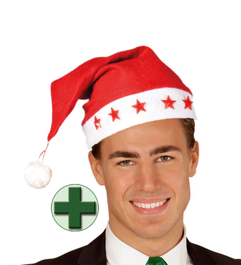 Karneval-Klamotten Kostüm Krawatte Weihnachten + Weihnachtsmütze leuchtend, Set Weihnachten für Weihnachtsfeier