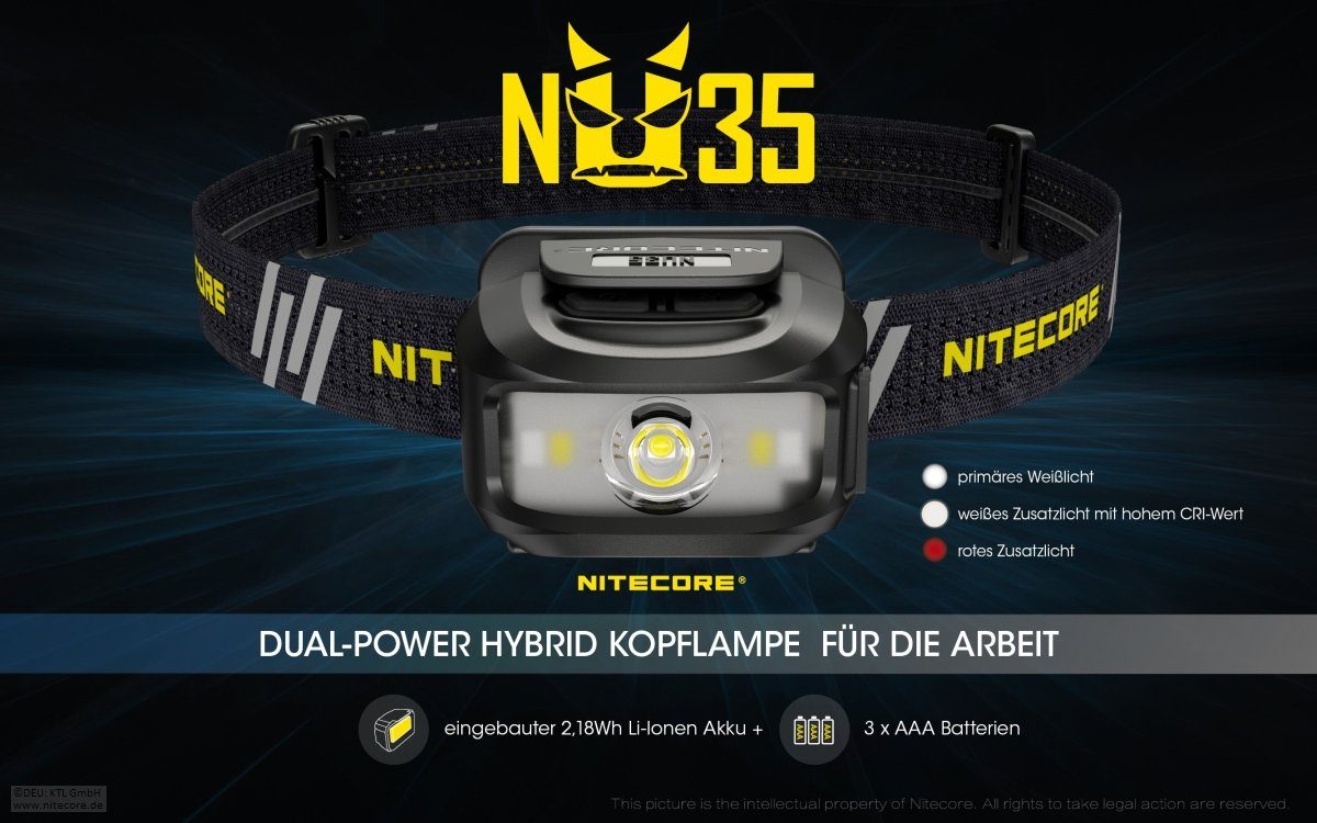 (1-St) IP66 NU35 Hybrid - Dual - LED Nitecore 460 LED Taschenlampe LED Lumen Stirnlampe - Power