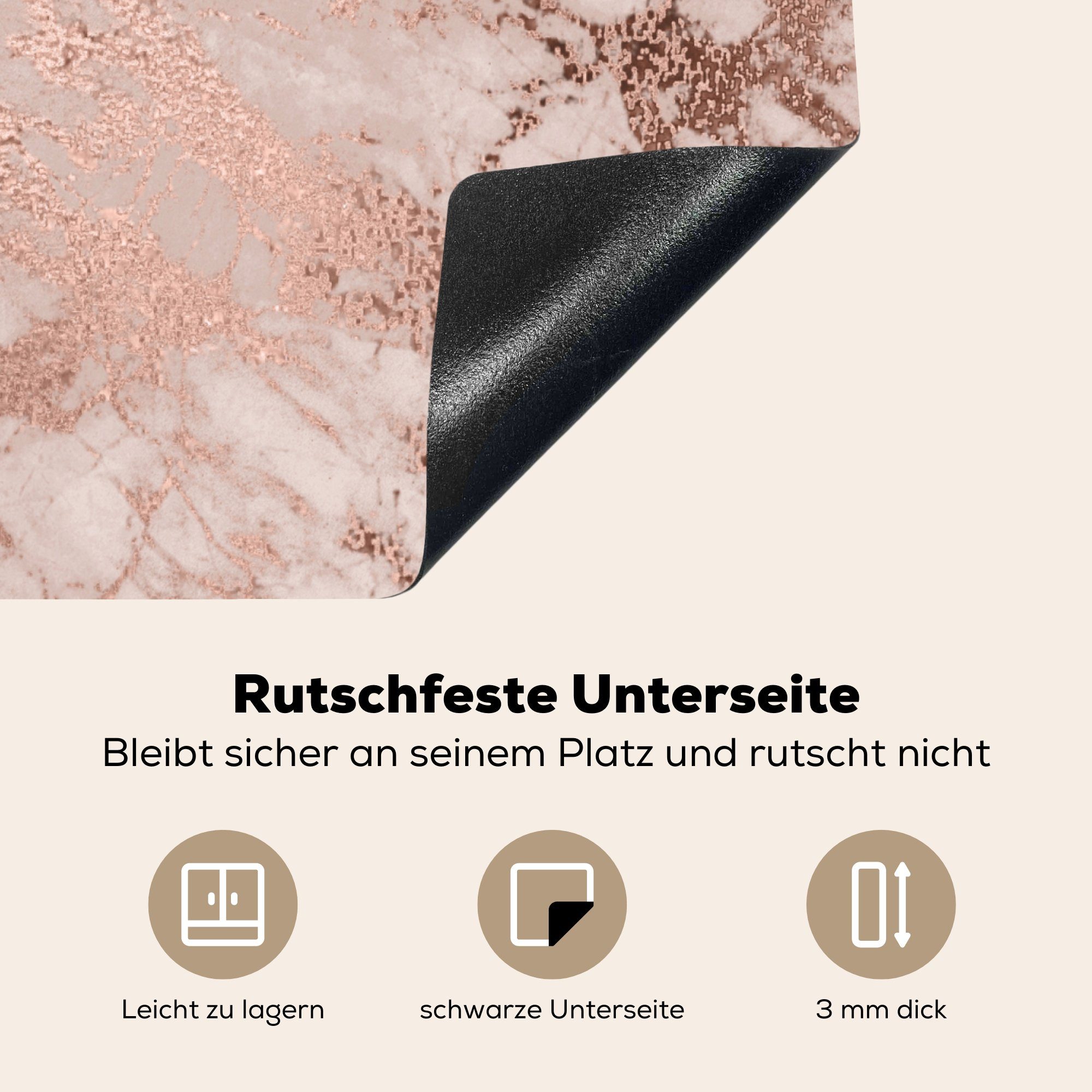 MuchoWow Herdblende-/Abdeckplatte für - Design, Luxus tlg), - - Induktionskochfeld Induktionsherd, Küchen Glitzer - Rosa - cm, (1 Vinyl, 58x51 Marmoroptik Dekoration Marmor