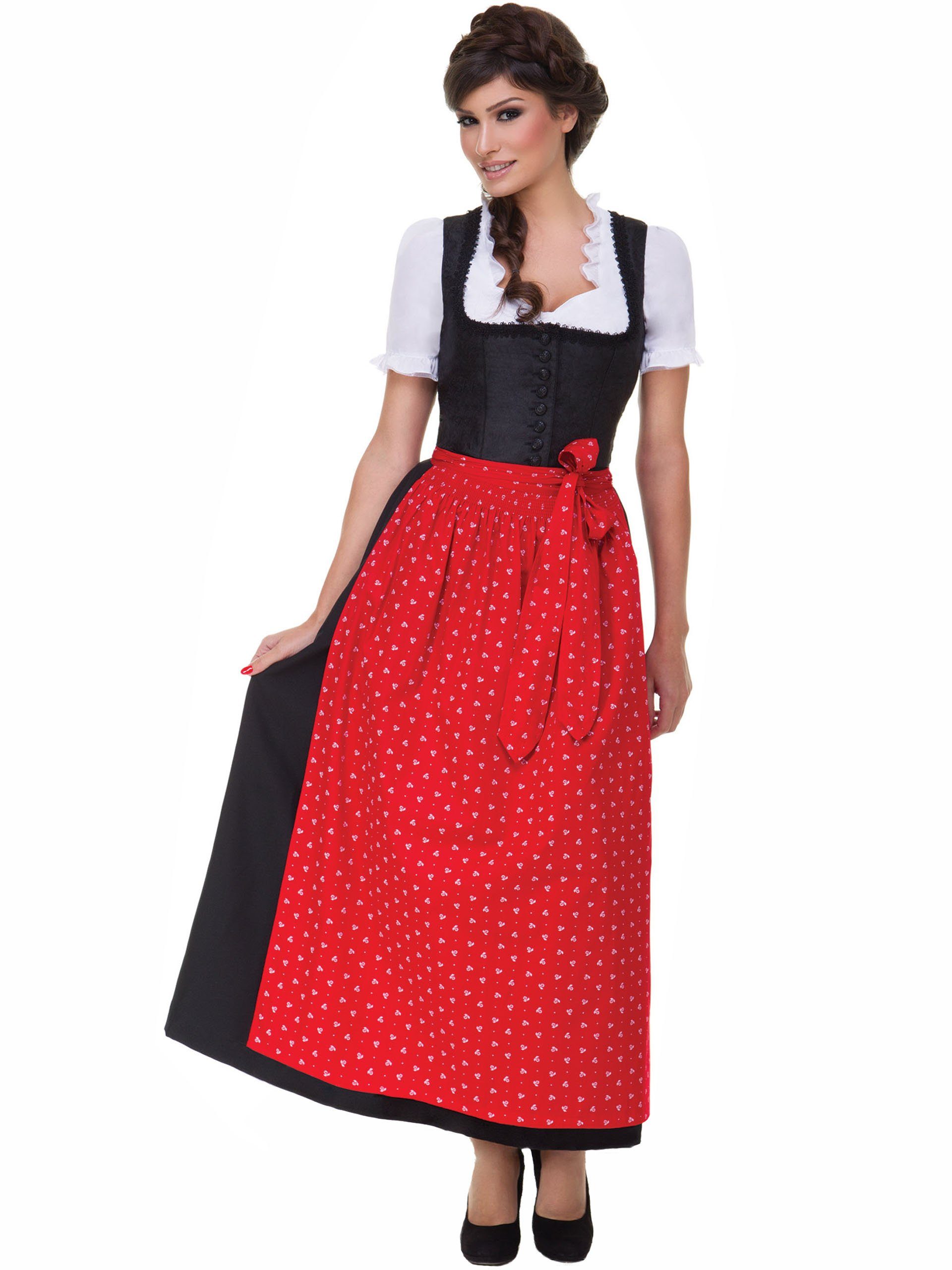 Uschi roter Langes mit (2-tlg) Dirndl Dirndl Schürze Almbock schwarz