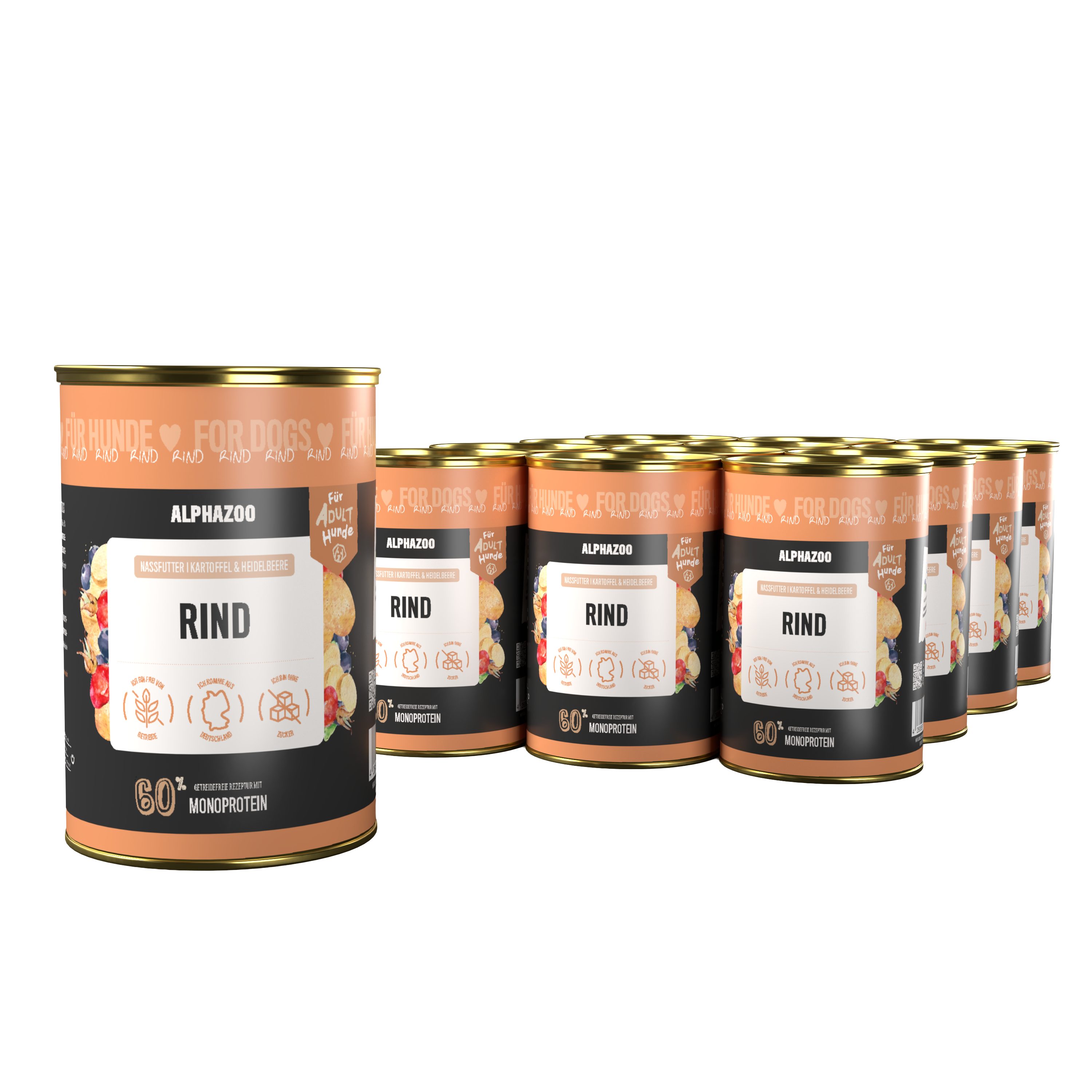 ALPHAZOO Monoprotein Rind Nassfutter für Hunde 12x400g Rind, Nassfutter