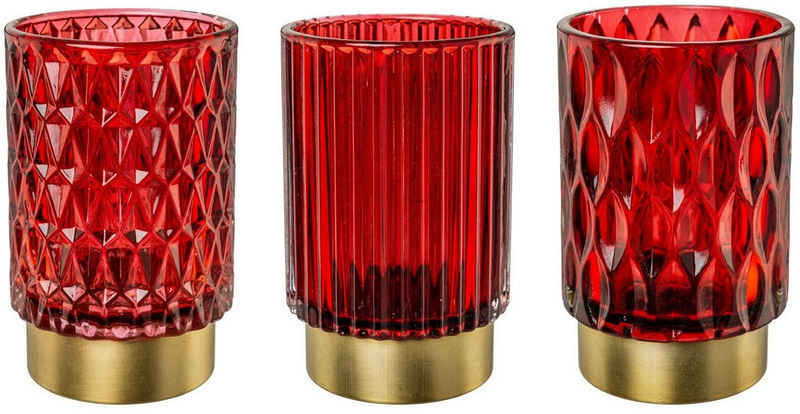 Creativ deco Windlicht »Weihnachtsdeko rot« (3 St), mit unterschiedlicher Oberflächenstruktur