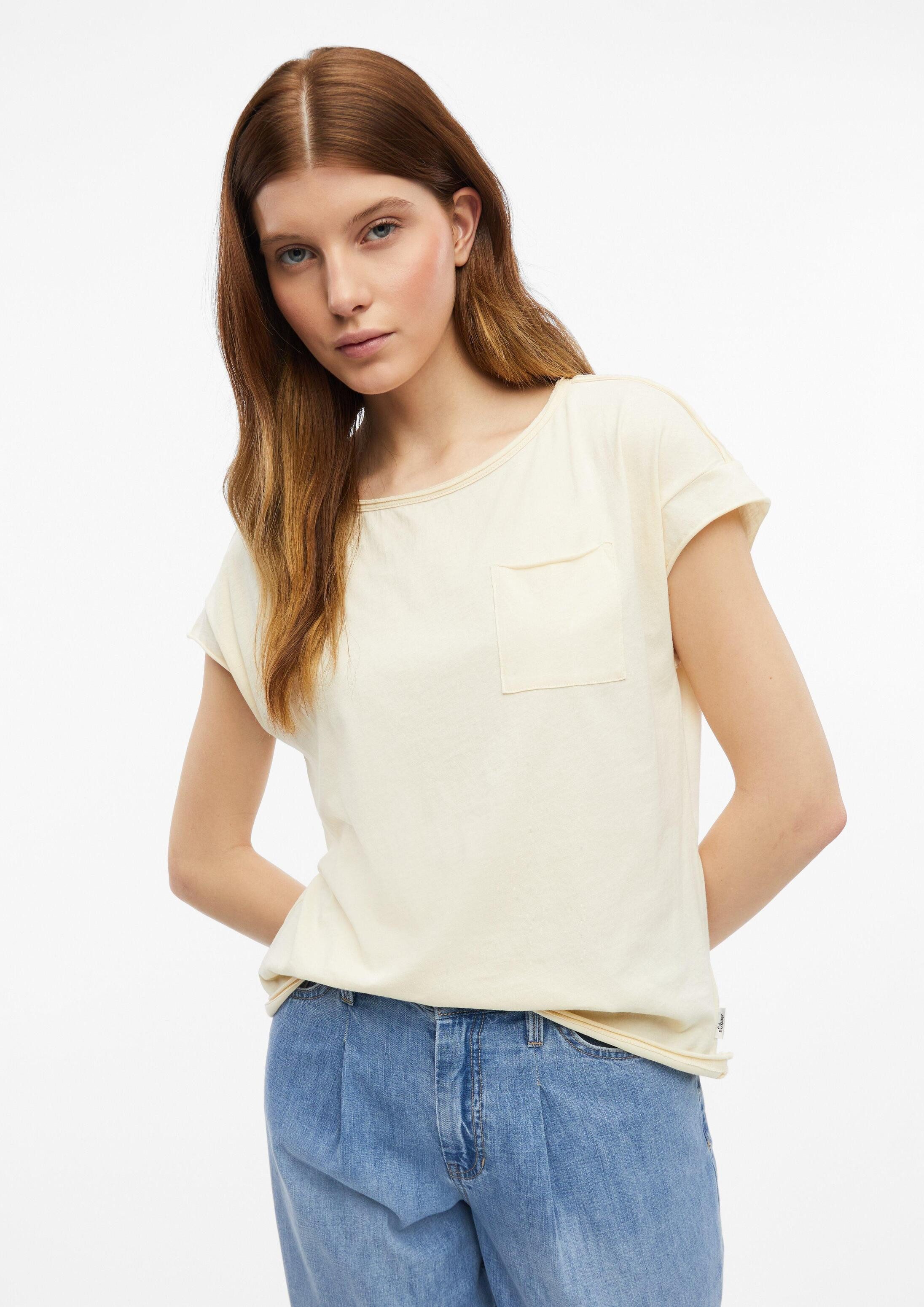 s.Oliver Kurzarmshirt T-Shirt Jersey-Shirt mit offenen Kanten und Brusttasche