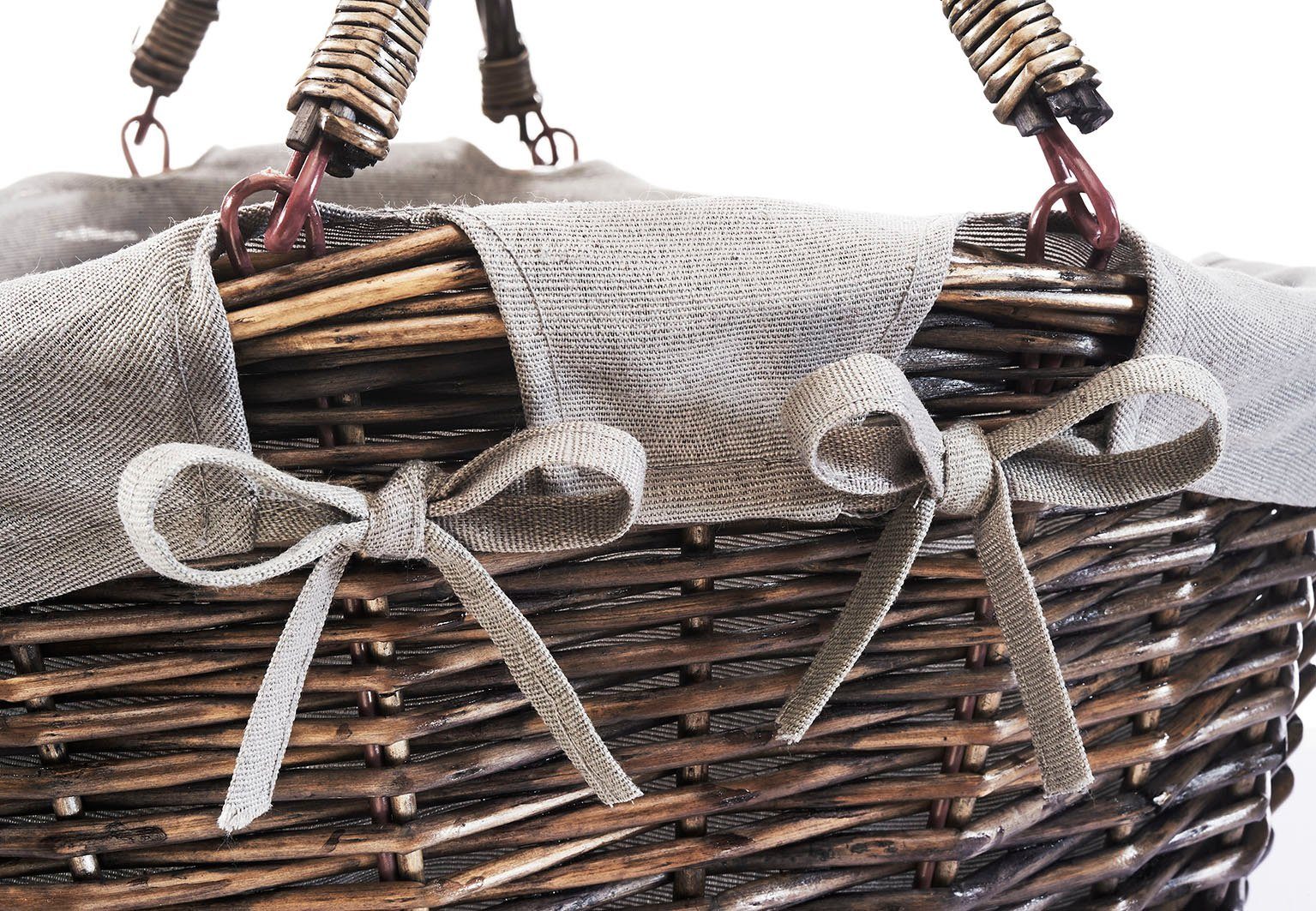 Kobolo Einkaufskorb Weidenkorb oval mit Klapphenkeln und Textil grau, 20 l – Bild 3 von 5