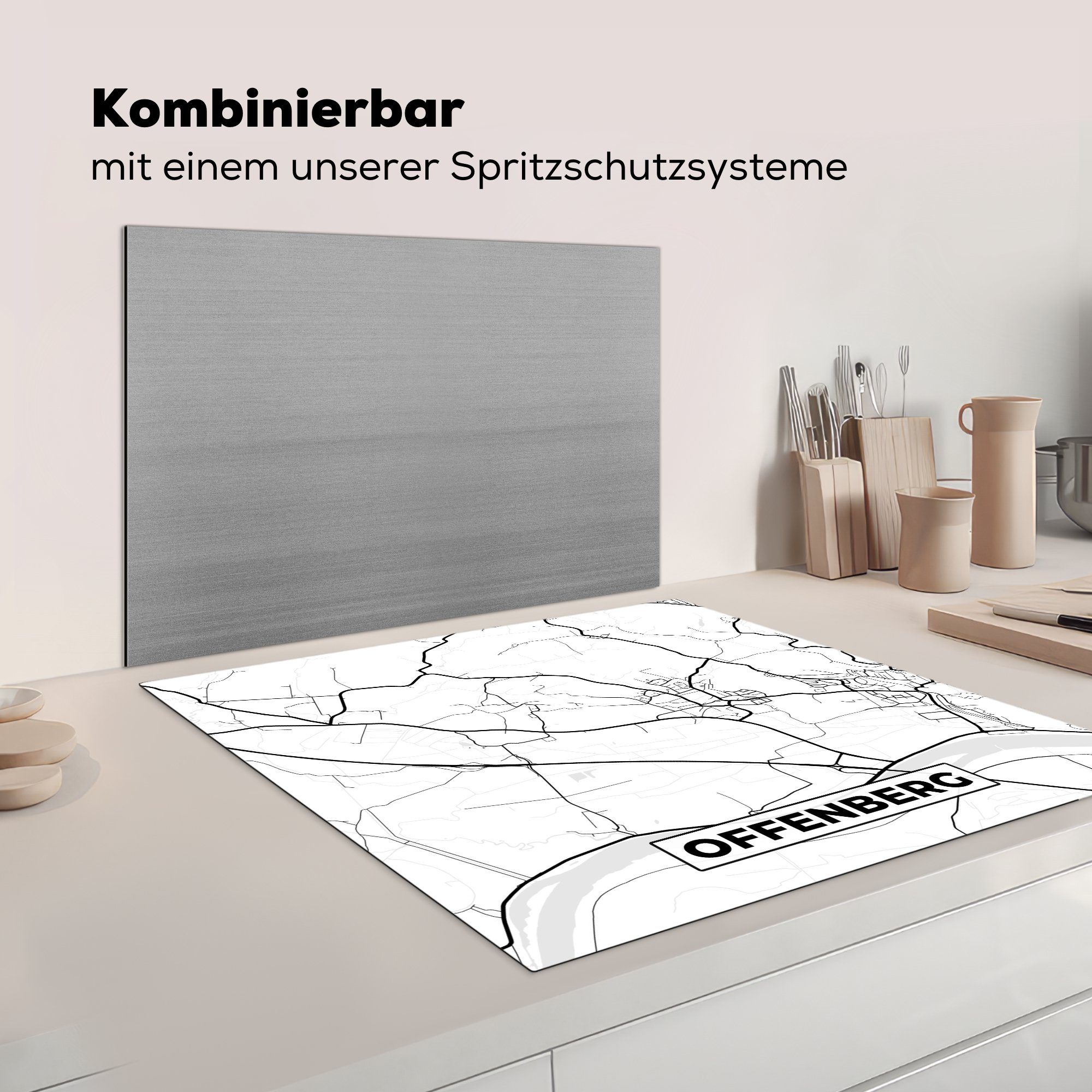 für Stadtplan, - MuchoWow - Karte Vinyl, Offenberg cm, Ceranfeldabdeckung, 78x78 küche (1 Arbeitsplatte Herdblende-/Abdeckplatte Karte - tlg),