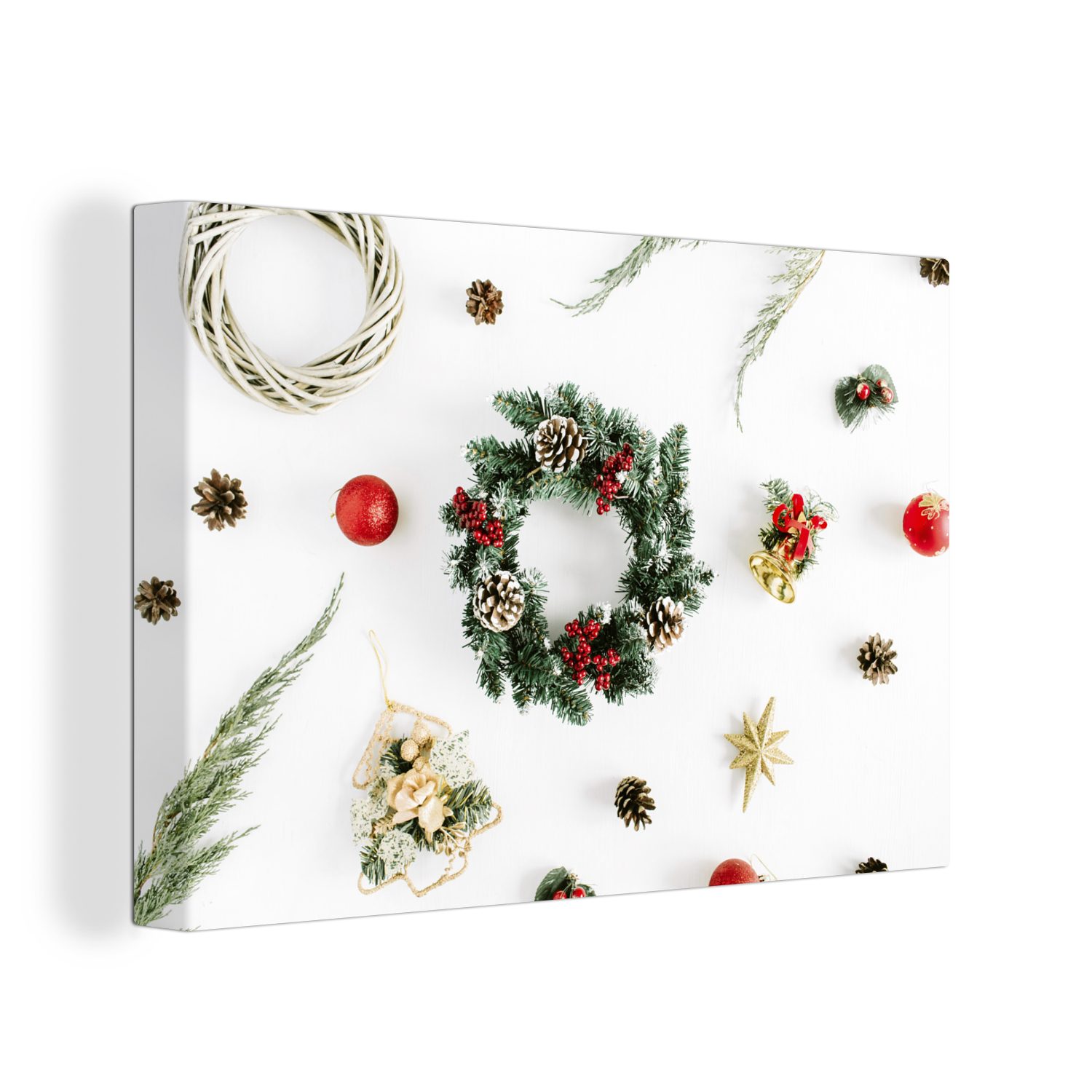 OneMillionCanvasses® Leinwandbild Winter - Kranz - Weihnachten, (1 St), Wandbild Leinwandbilder, Aufhängefertig, Wanddeko, 30x20 cm