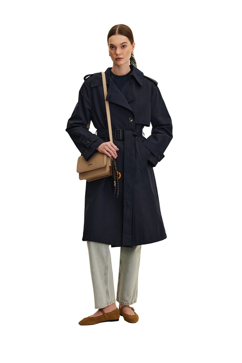 MANUKA Trenchcoat ANIKA DOPPELREIHENDER TRENCHMANTEL MIT GÜRTEL, SCHWARZ