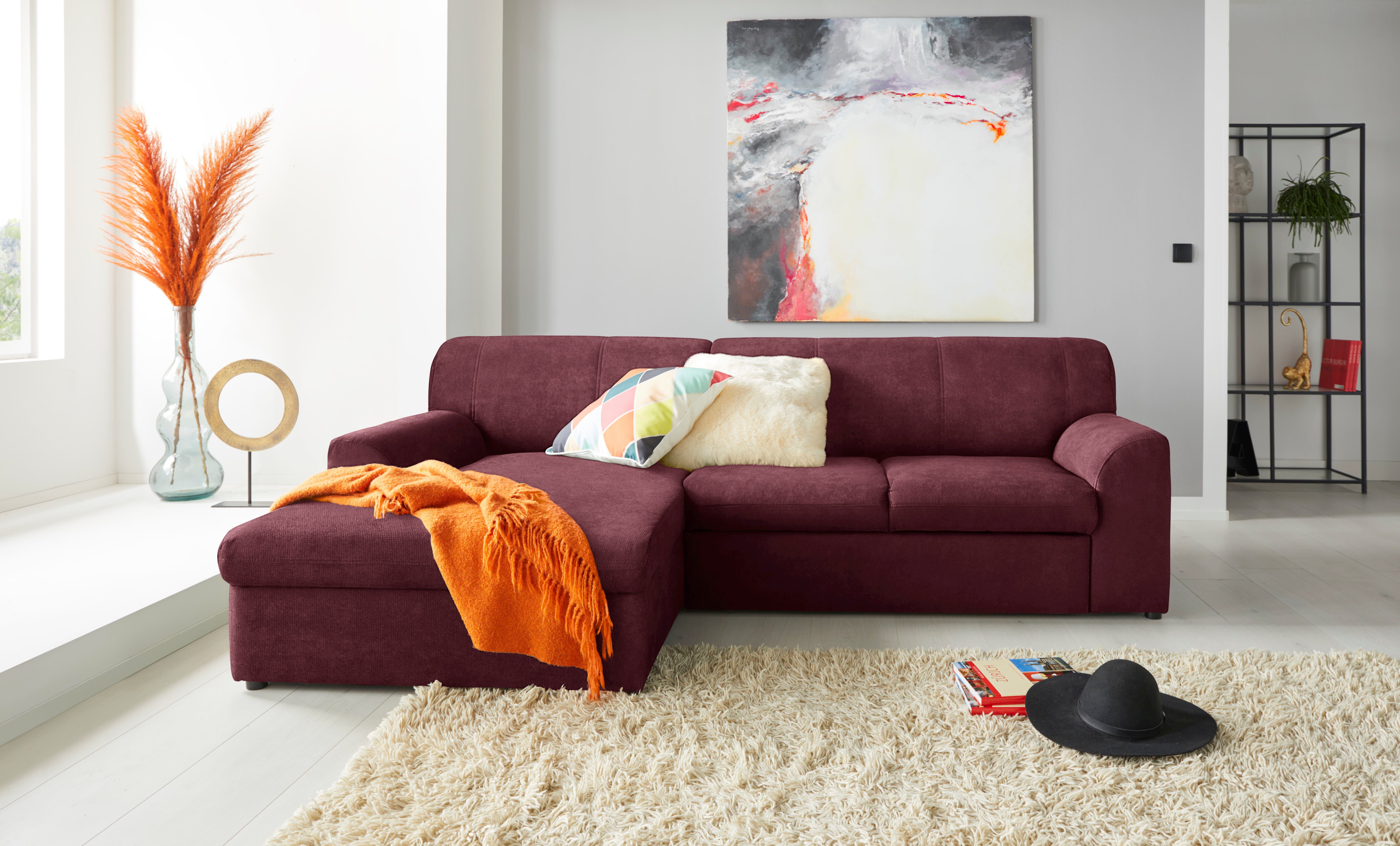 DOMO collection Ecksofa Topper, elegant und zeitlos, kompaktes Stellmaß 245/155cm, L-Form, mit Recamiere, wahlweise mit Schlaffunktion