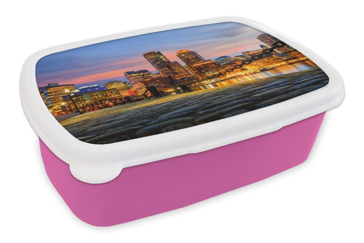 MuchoWow Lunchbox Licht - Wasser - Architektur, Kunststoff, (2-tlg), Brotbox für Erwachsene, Brotdose Kinder, Snackbox, Mädchen, Kunststoff rosa