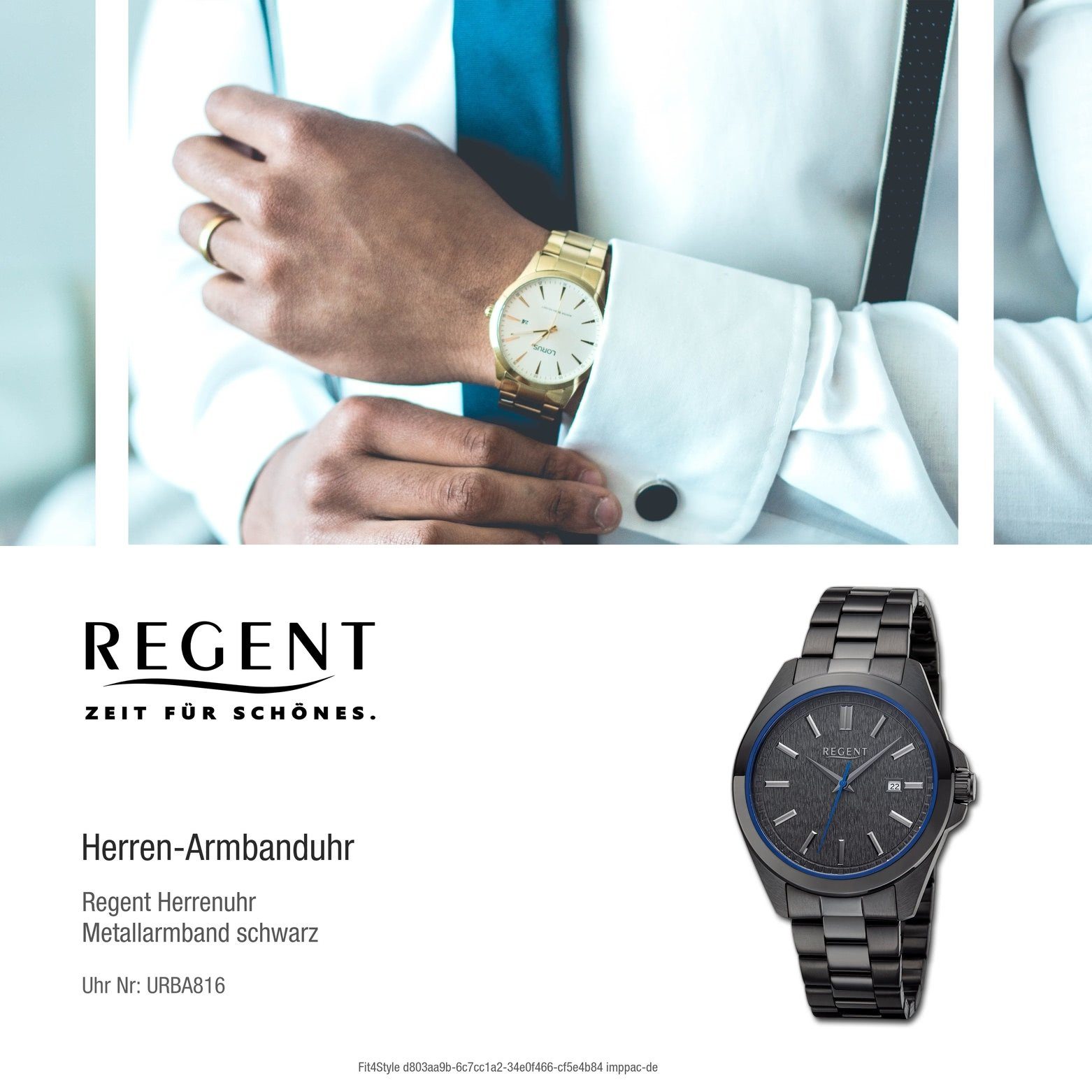 41mm), blau (ca. Armbanduhr Regent Analog, Metallarmband Armbanduhr Regent Quarzuhr rund, extra groß Herren Herren