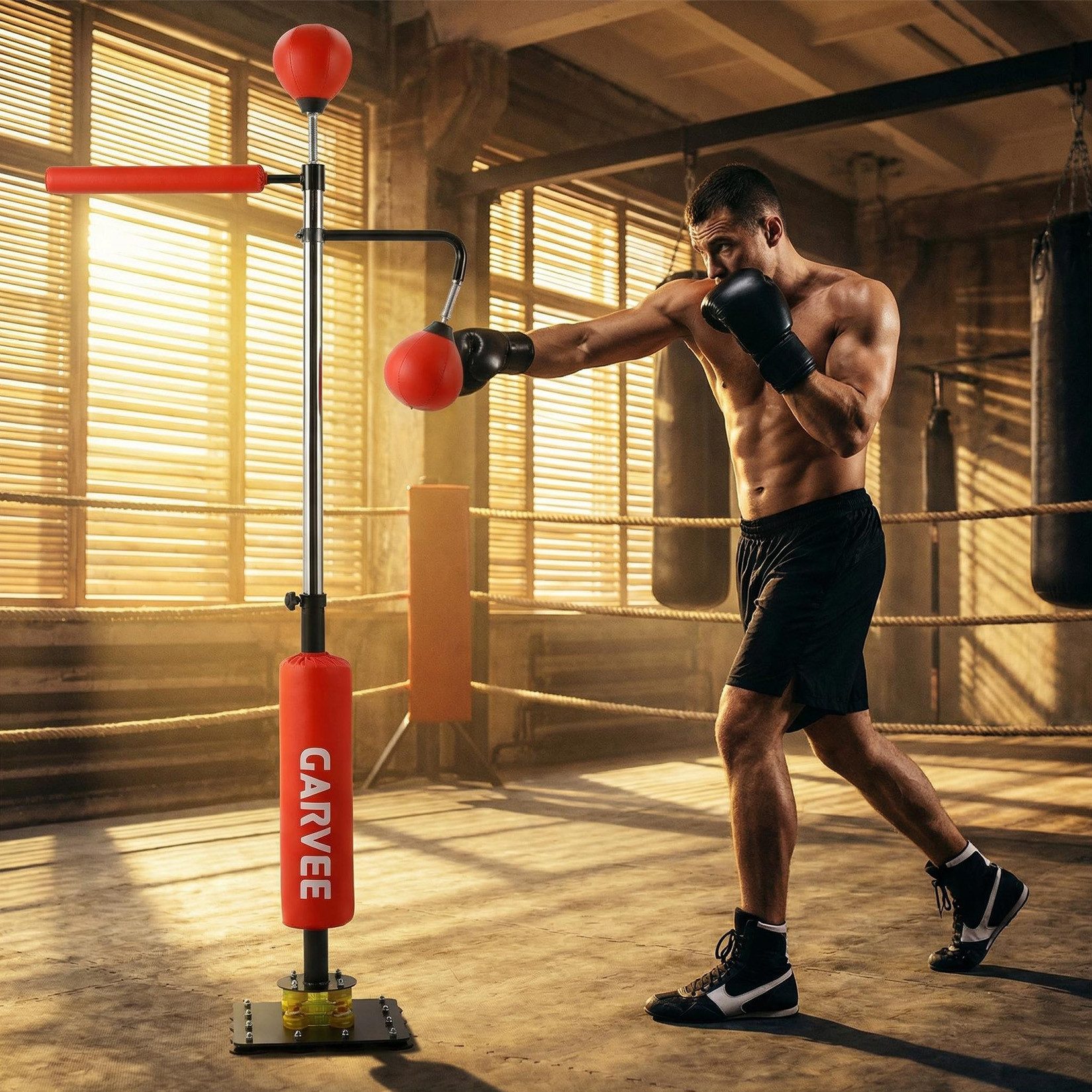GarveeMore Standboxsack 3-in-1 Boxständer mit Saugnäpfen, 205 cm hoch, höhenverstellbar, Ständer mit 12 Saugnäpfen, für Boxen, Fitness, Heimtraining