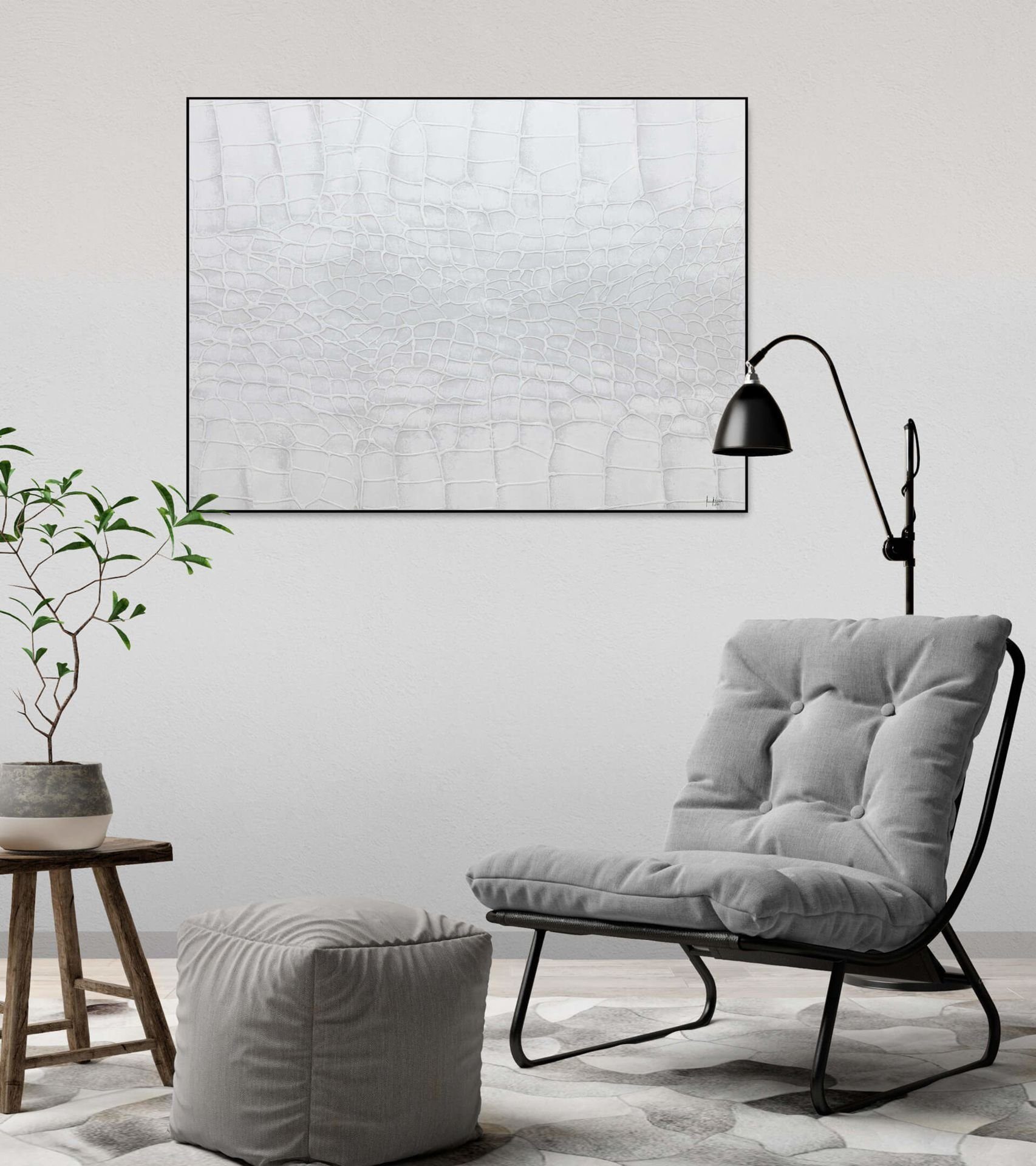 Gemälde Wohnzimmer Leinwandbild KUNSTLOFT Wandbild 100x75 White Snake HANDGEMALT 100% cm,