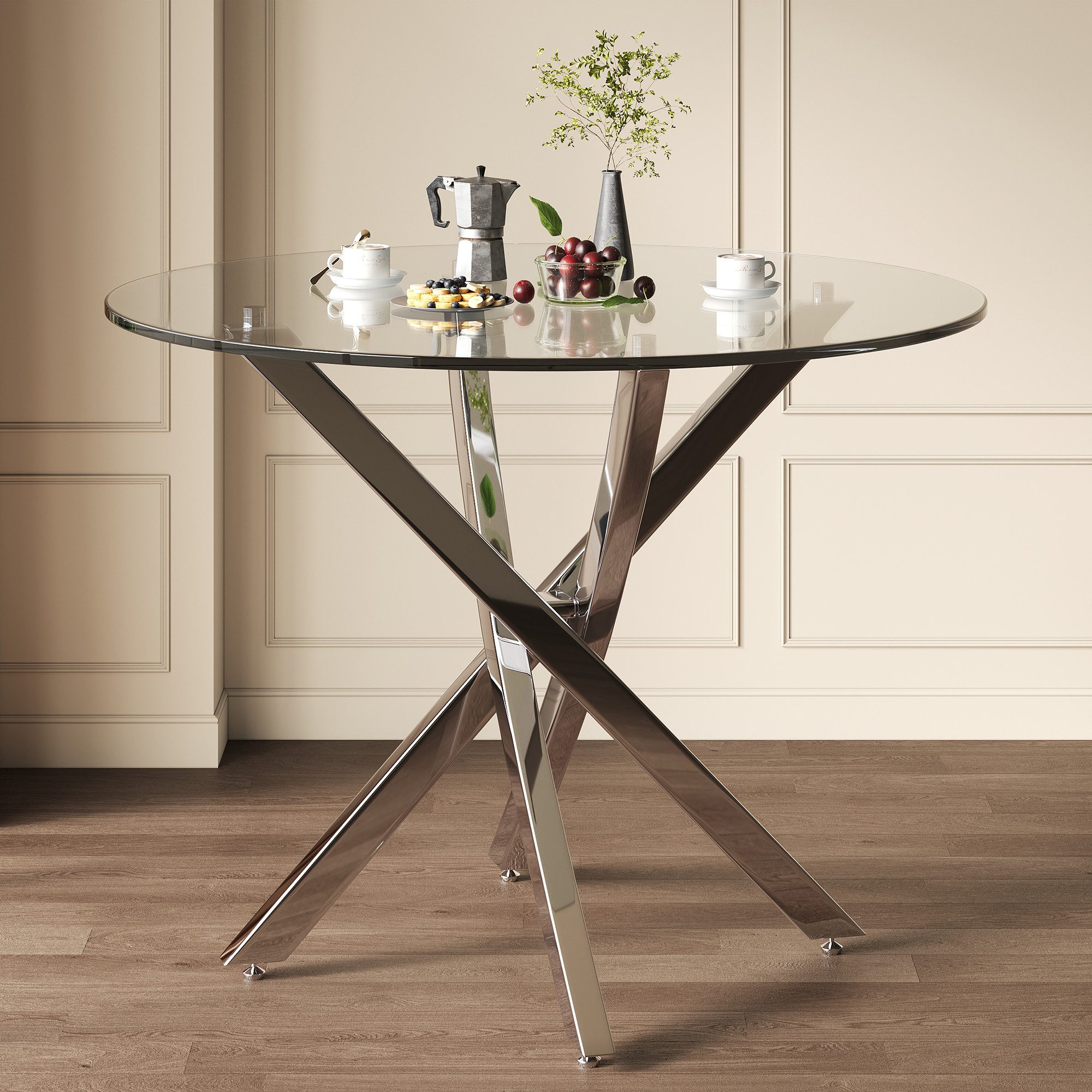 Runde silberne Esstische kaufen » Runde Silber Esstische