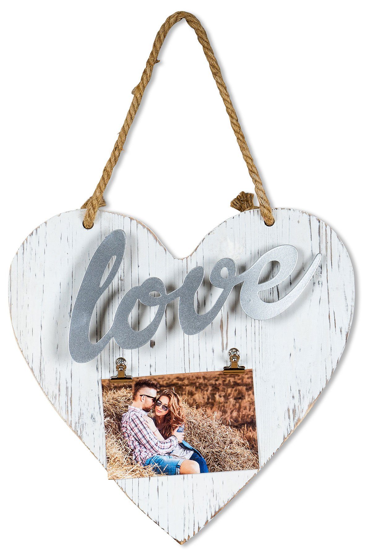 Levandeo® Рамки, Рамки 10x15 Klammern Herz Silber Weiß Love Vintage Shabby