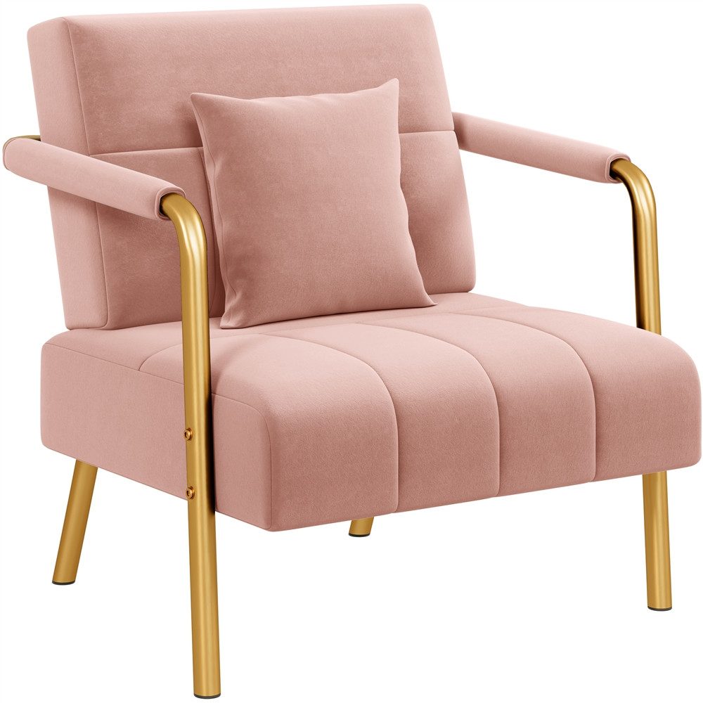 Yaheetech Sofa Polstersofa als 1- oder 2-Sitzer mit Samtbezug & Metallbeinen, Loungesessel mit Lendenkissen Einzelsofa für Wohnzimmer