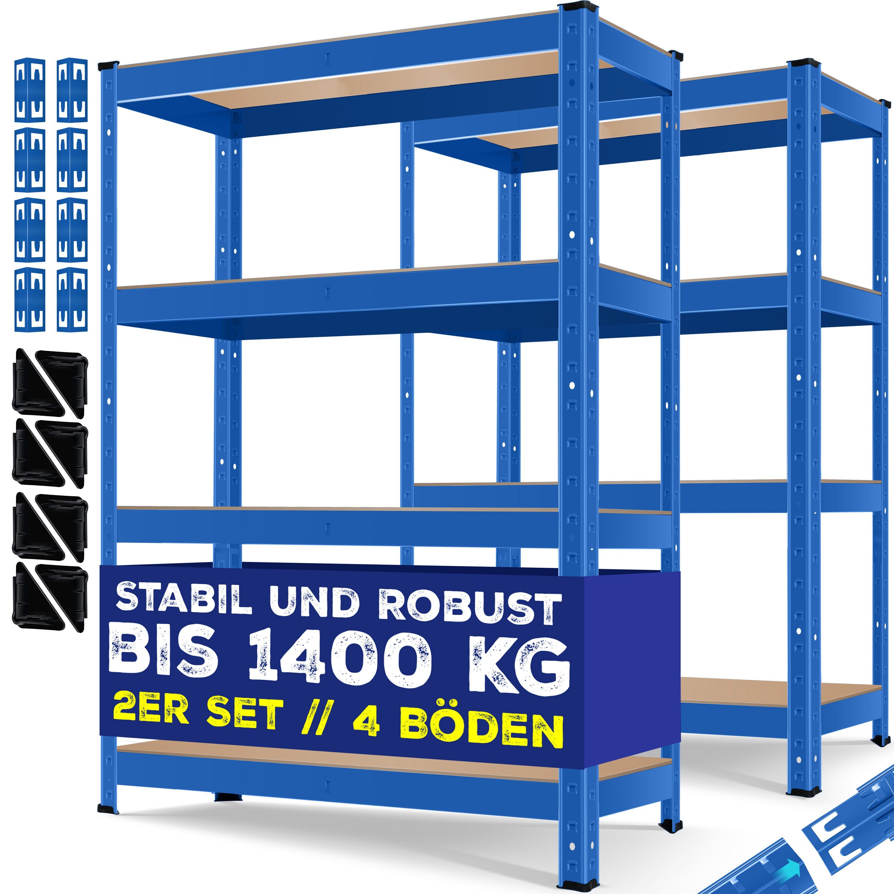 MASKO Standregal, 2er-Set Lagerregal Schwerlastregal, Kellerregal bis 875 kg blau