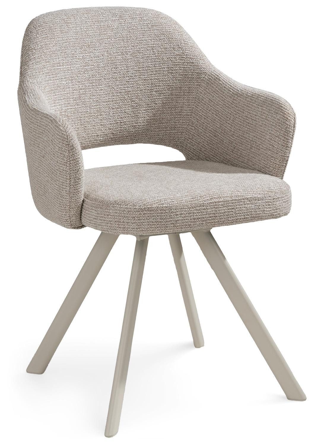 Home4You Polsterstuhl, Grau, Sandgrau matt, Polyester, Metallgestell, 180 Grad drehbar mit Rückholfunktion, B 58 x H 83 x T 61 cm