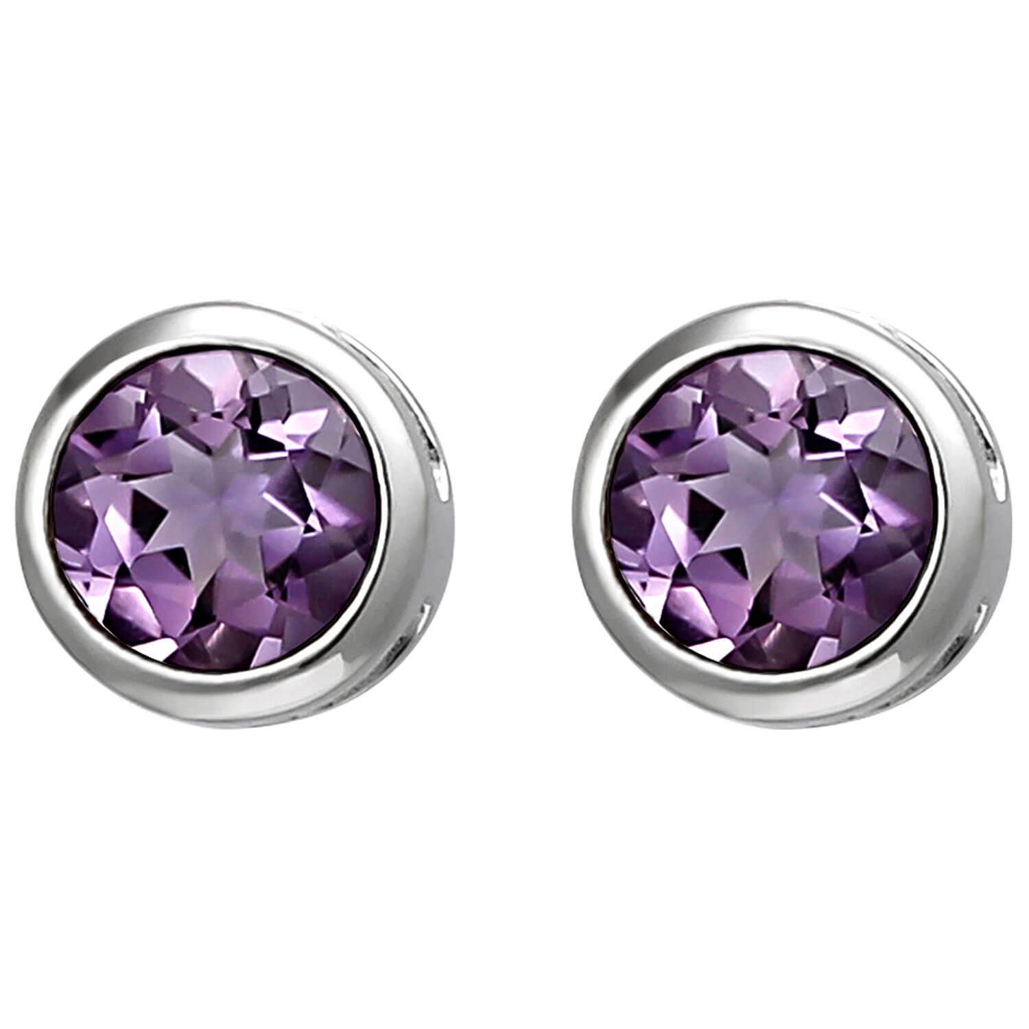 Paar Ohrstecker Solitär Ohrstecker aus 925 Silber Amethyst violett lila