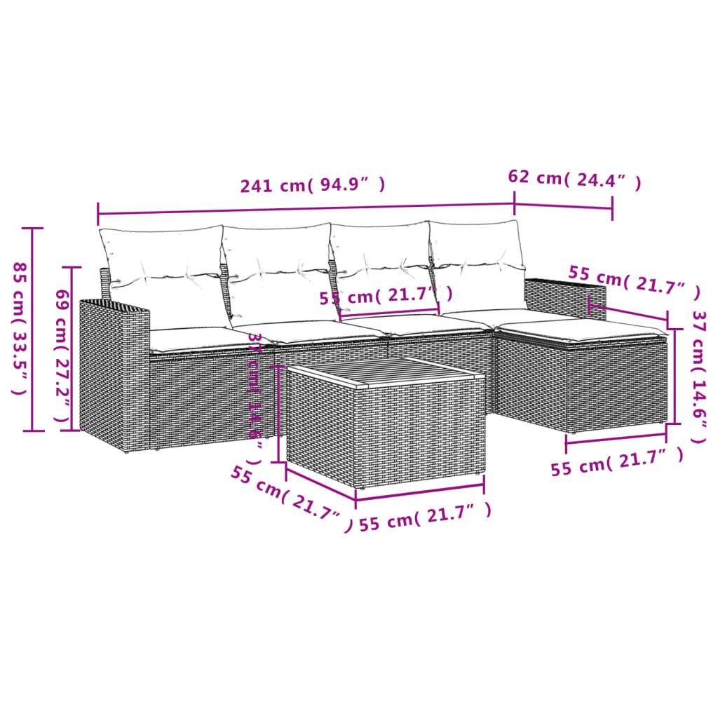 vidaXL Gartenlounge-Set 6-tlg. Garten-Sofagarnitur mit Kissen günstig online kaufen