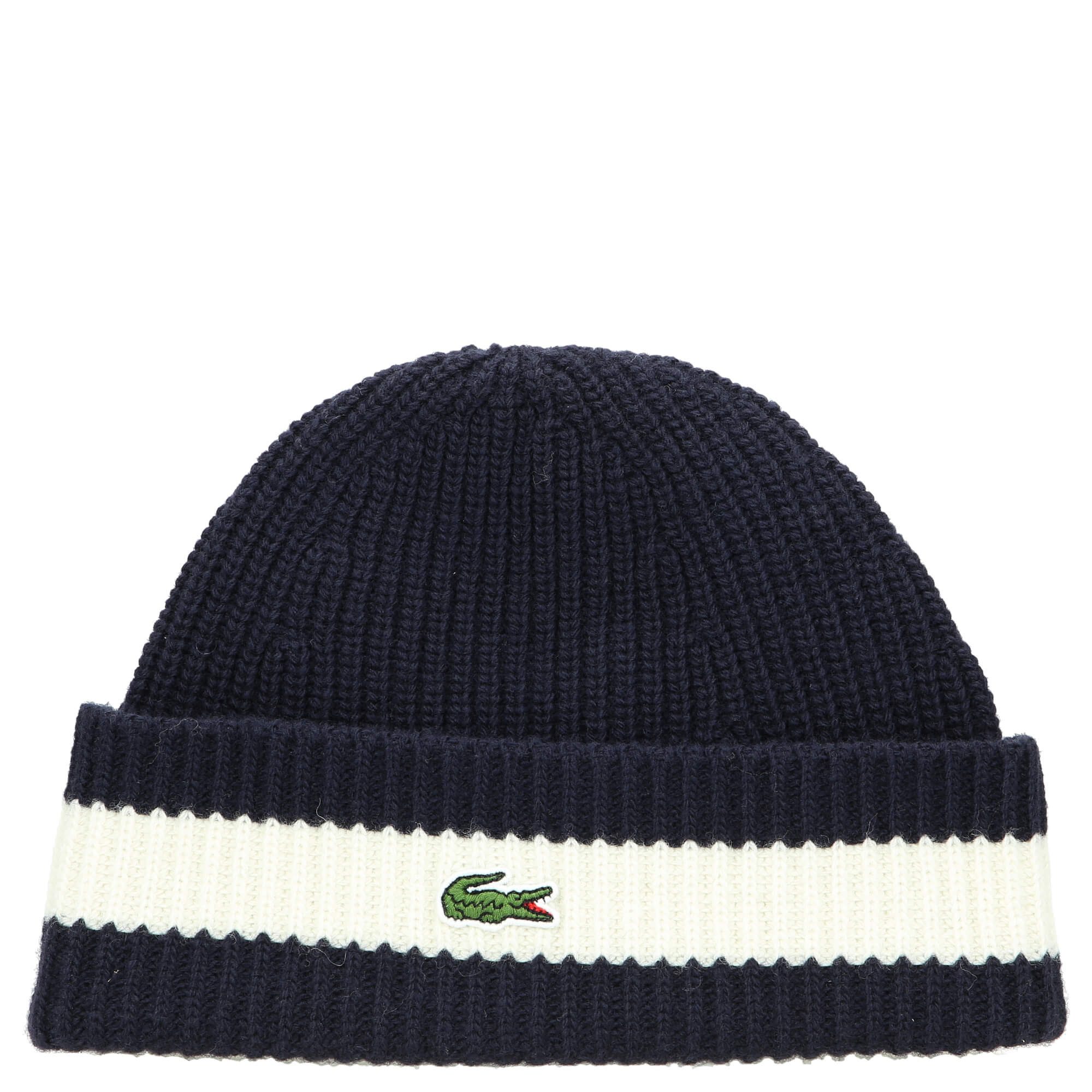 Lacoste Strickmütze Unisex Beanie - Mütze aus gerippter Wolle (navy blue/flour)