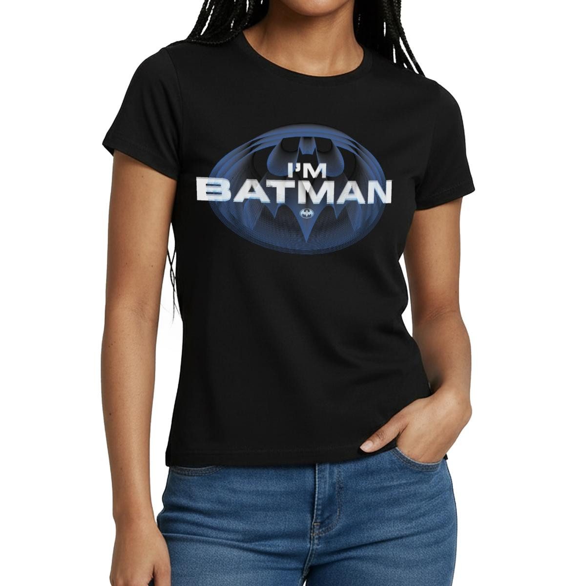 Spreadshirt T-Shirt The Flash I'm Batman Blaues Logo Frauen T-Shirt (1-tlg)