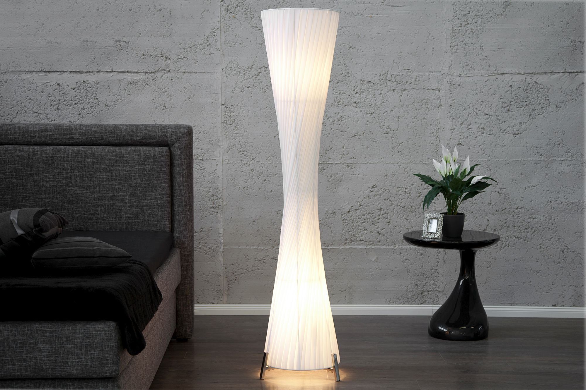 Licht-Erlebnisse Stehlampe HELIX, ohne Leuchtmittel, Stehleuchte E27 180 cm hoch Weiß Latex Standleuchte