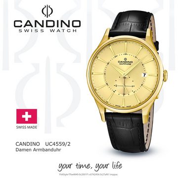 Candino Quarzuhr Candino Damen Quarzuhr Analog C4559/2, (Analoguhr), Damen Armbanduhr rund, Lederarmband schwarz, Elegant