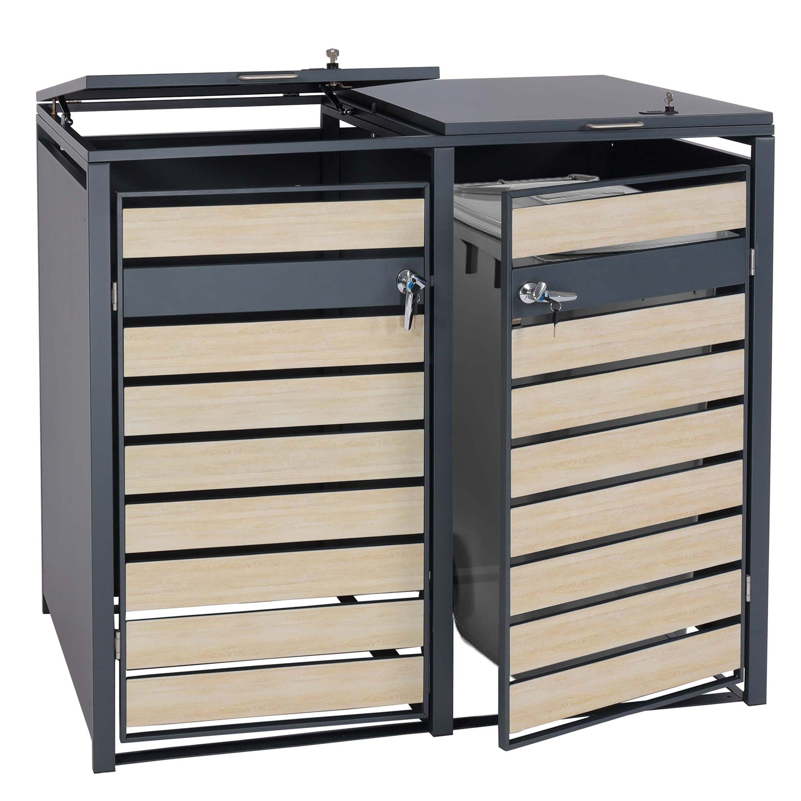 MCW Mülltonnenbox MCW-J81-2 (2 St), Für 2 Mülltonnen mit 80 bis 240L Fassungsvermögen, abschließbar