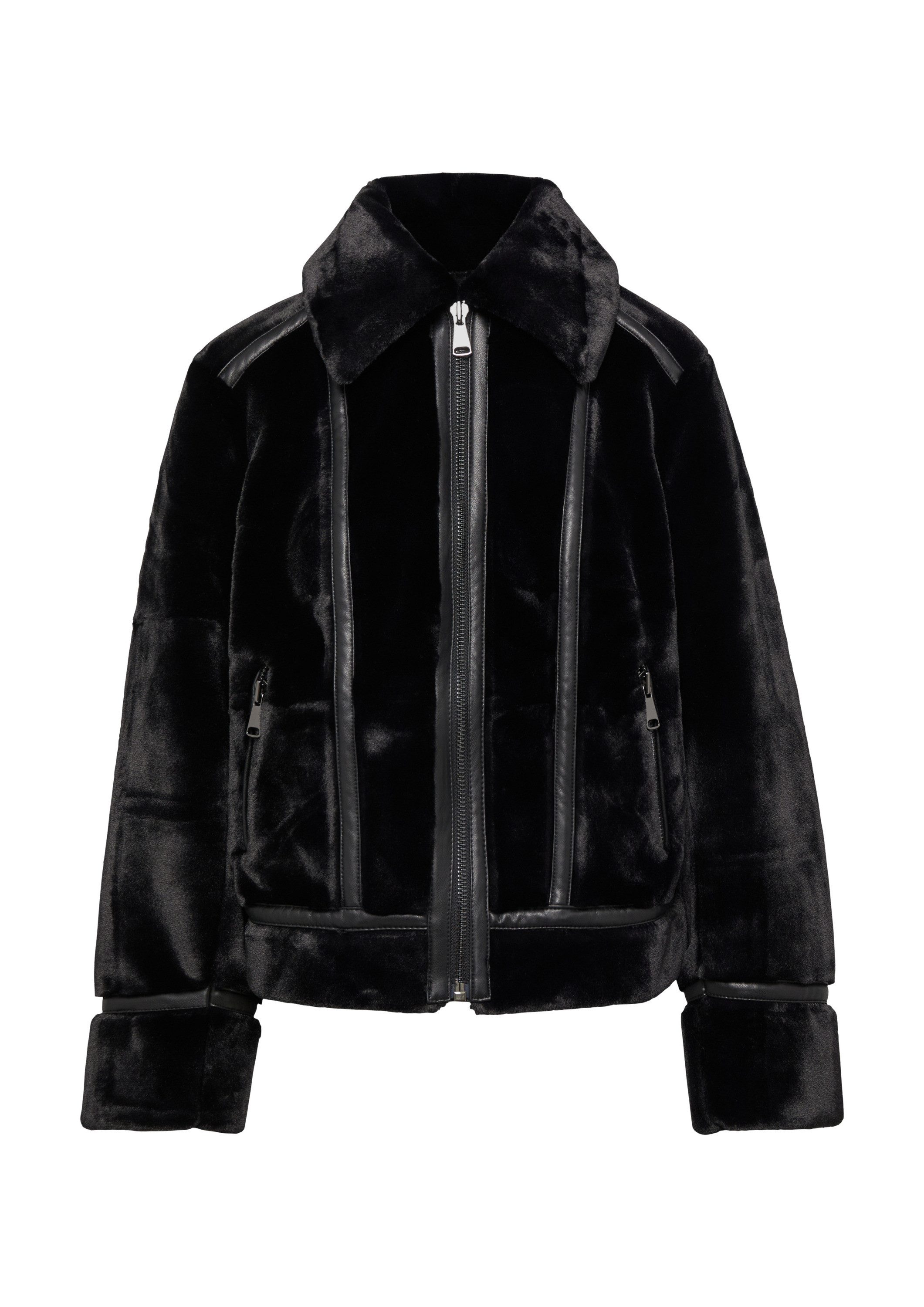 s.Oliver Winterjacke Outdoor-Jacke Jacke aus Web-Pelz im Biker-Stil