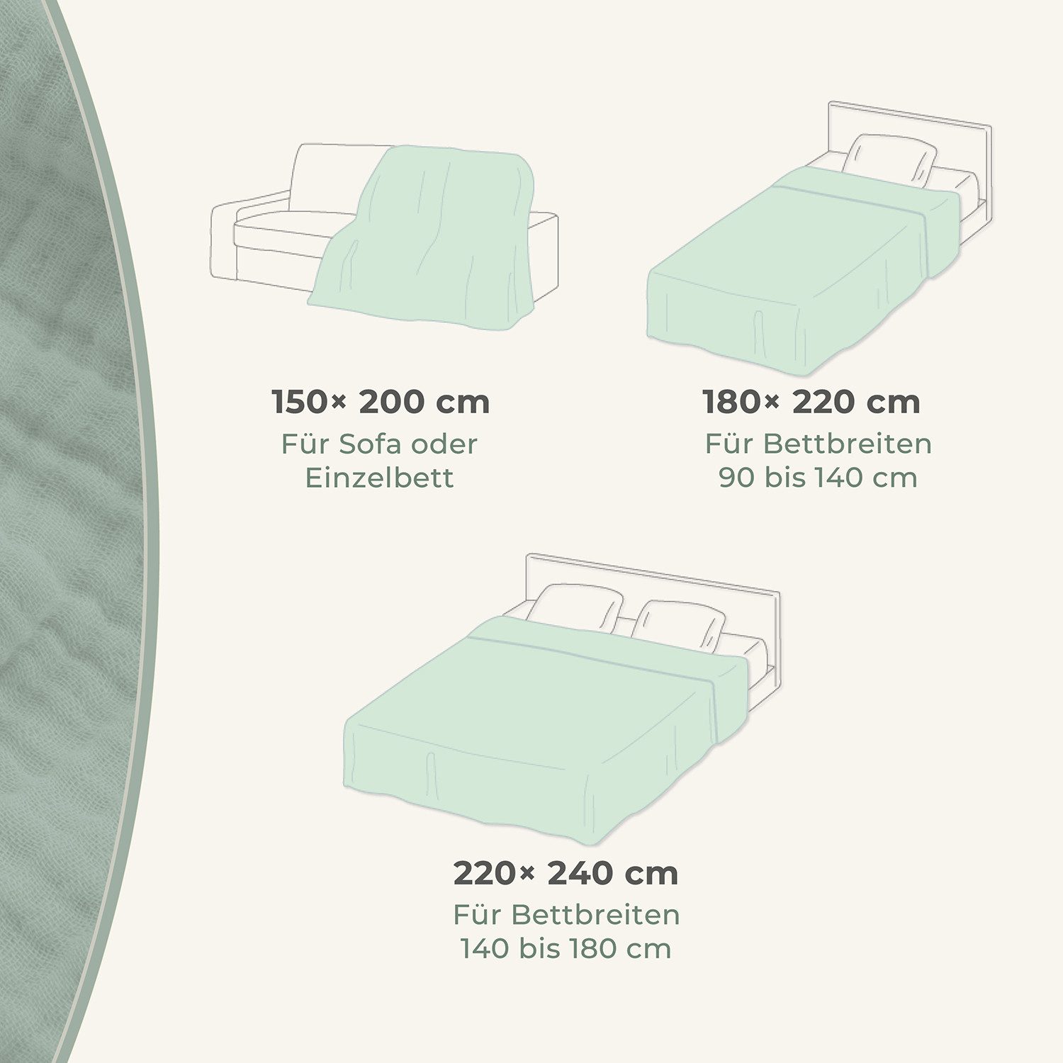 Laynenburg Tagesdecke Musselin aus 100% Baumwolle – Baumwolldecke, Kuscheldecke, Wohndecke als Sommerdecke, Bett-Überwurf, Couch-Überwurf, Sofa-Decke – Bild 3 von 5