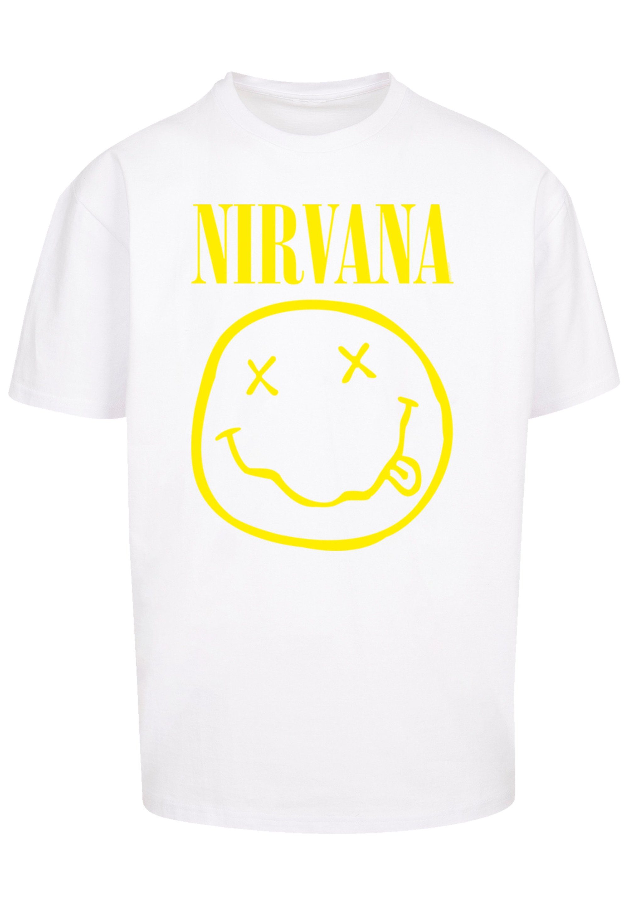 F4NT4STIC T-Shirt Nirvana Rock Qualität Yellow weiß Premium Happy Face Band
