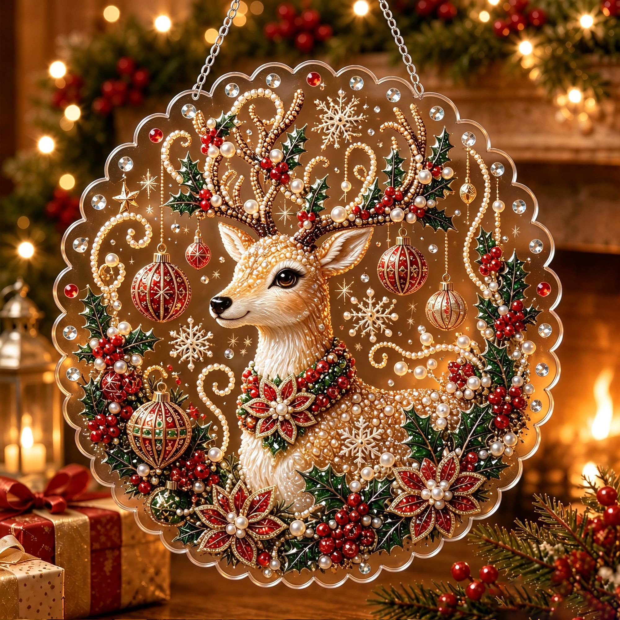 Sorvyzxn Weihnachtsfigur Strass Diamond Painting Set 25 × 25 cm, Weihnachts-Hängedeko, Mit Speziell Geformten Strasssteinen, Fensterdeko zum Aufhängen