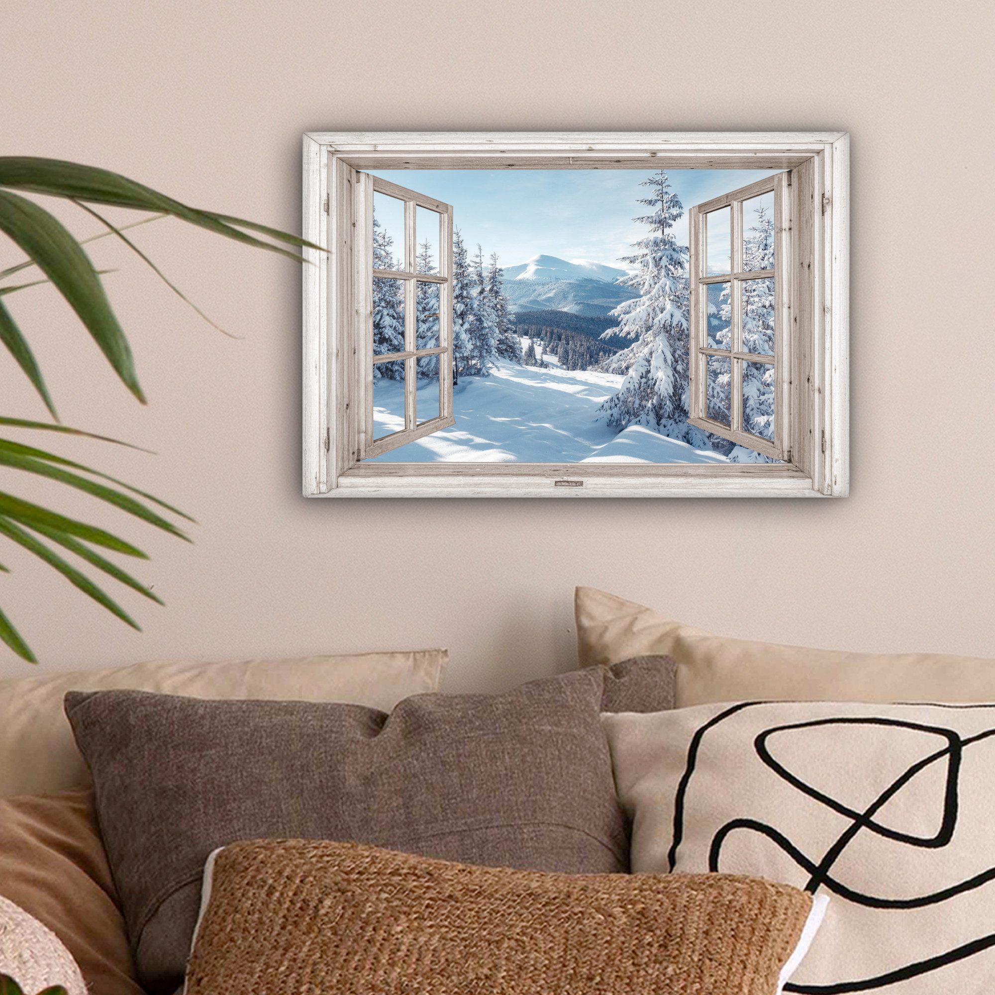 OneMillionCanvasses® Leinwandbild Fenster - Winter - Landschaft - Natur - B günstig online kaufen