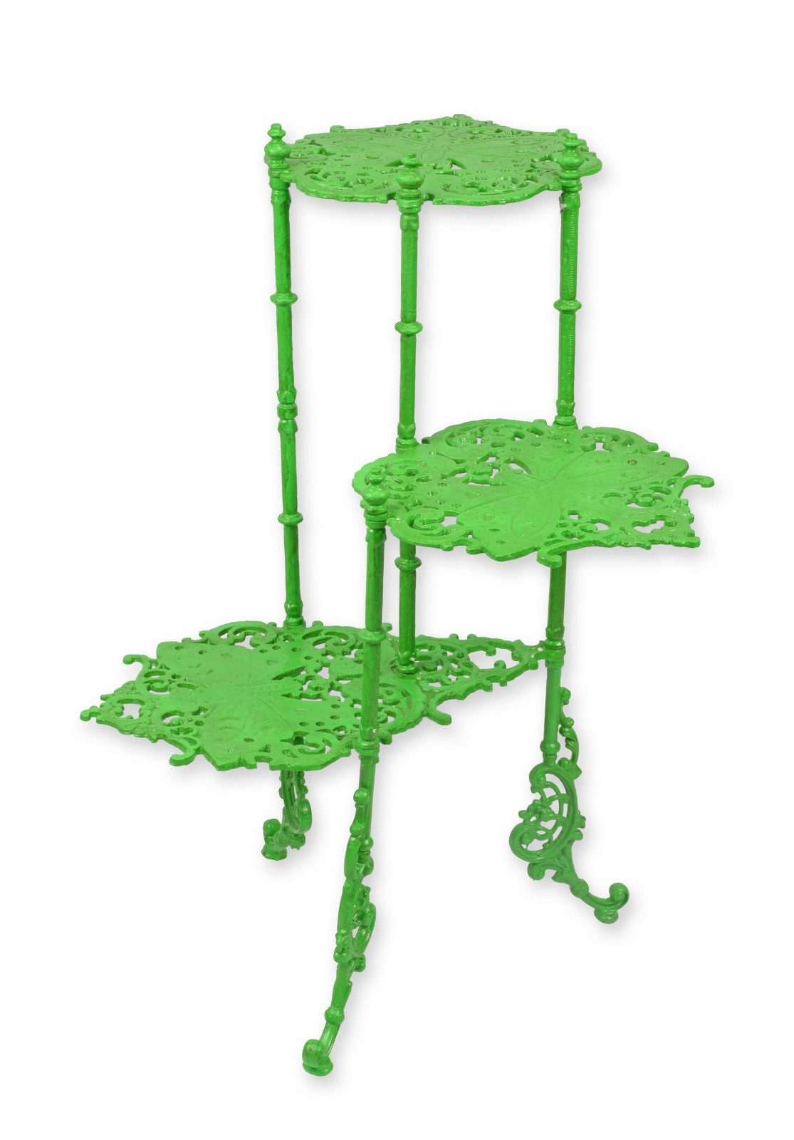 Aubaho Dekoobjekt Dreistufiger Blumentisch aus Gusseisen – grün Replikat Retro Design De
