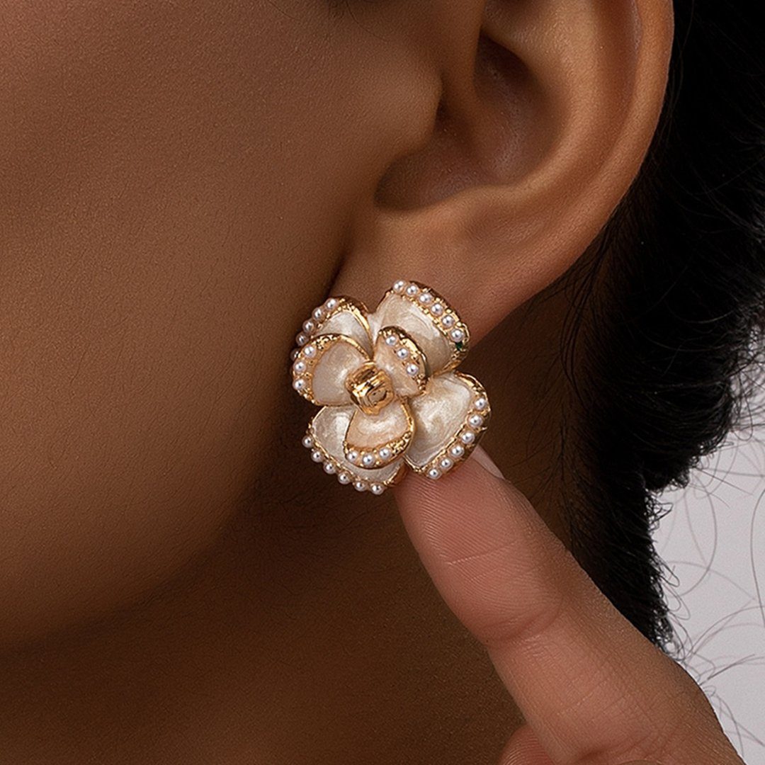 (1-tlg) Blume Nachahmung Retro Ohrringe Temperament DAYUT Tropfglasur Paar Perle Ohrringe Ohrhänger