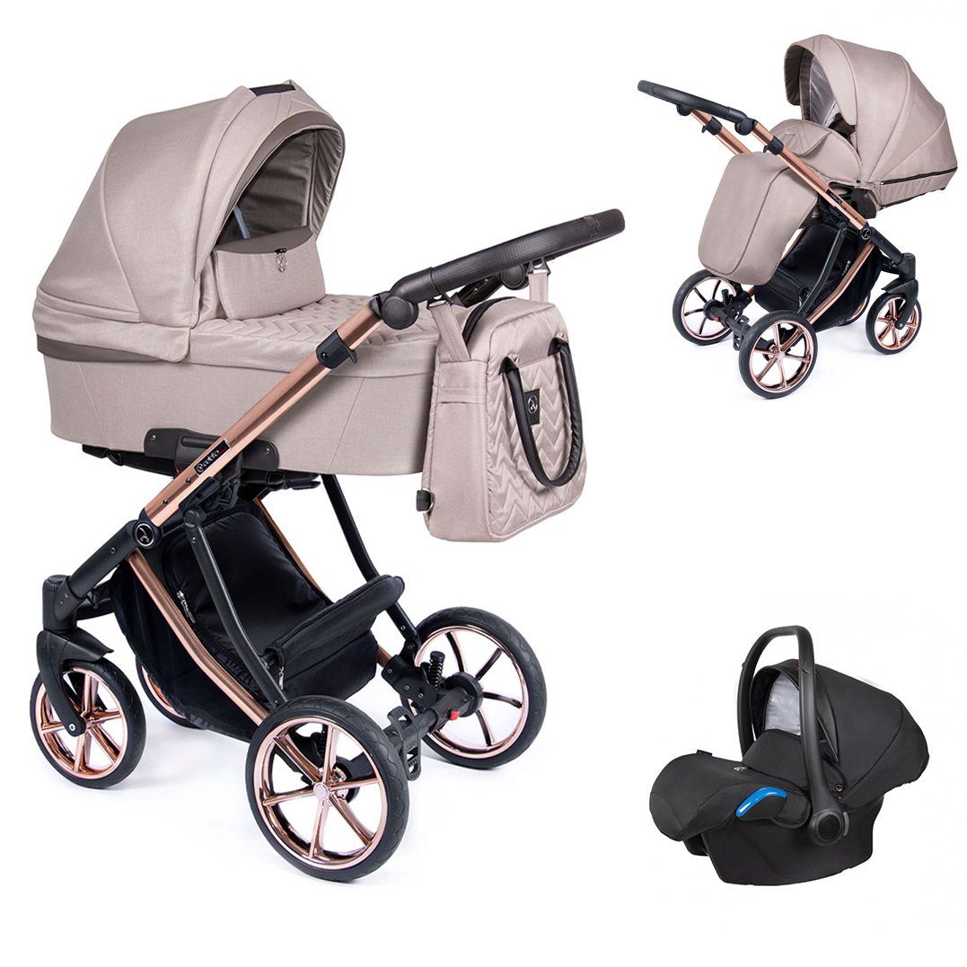 babies-on-wheels - Kinderwagen-Set - Dante Teile Sand kupfer 16 in 13 Farben 1 = Kombi-Kinderwagen Gestell in 3