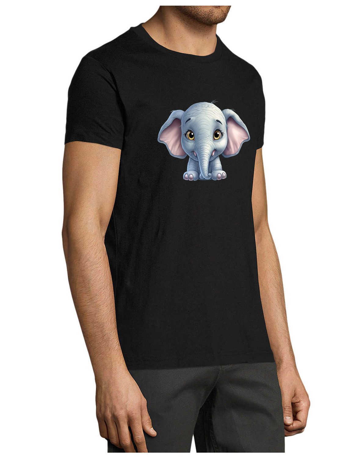 MyDesign24 T-Shirt Herren Print Shirt - Cartoon Elefant Brustprint Baumwollshirt mit Wildtier Aufdruck Regular Fit i272