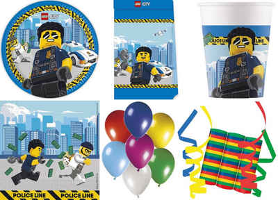 Procos Einweggeschirr-Set 148-tlg Set Kindergeburtstag Party Feier Fete Deko Motto Lego City (148-tlg), 8 Personen, Pappe